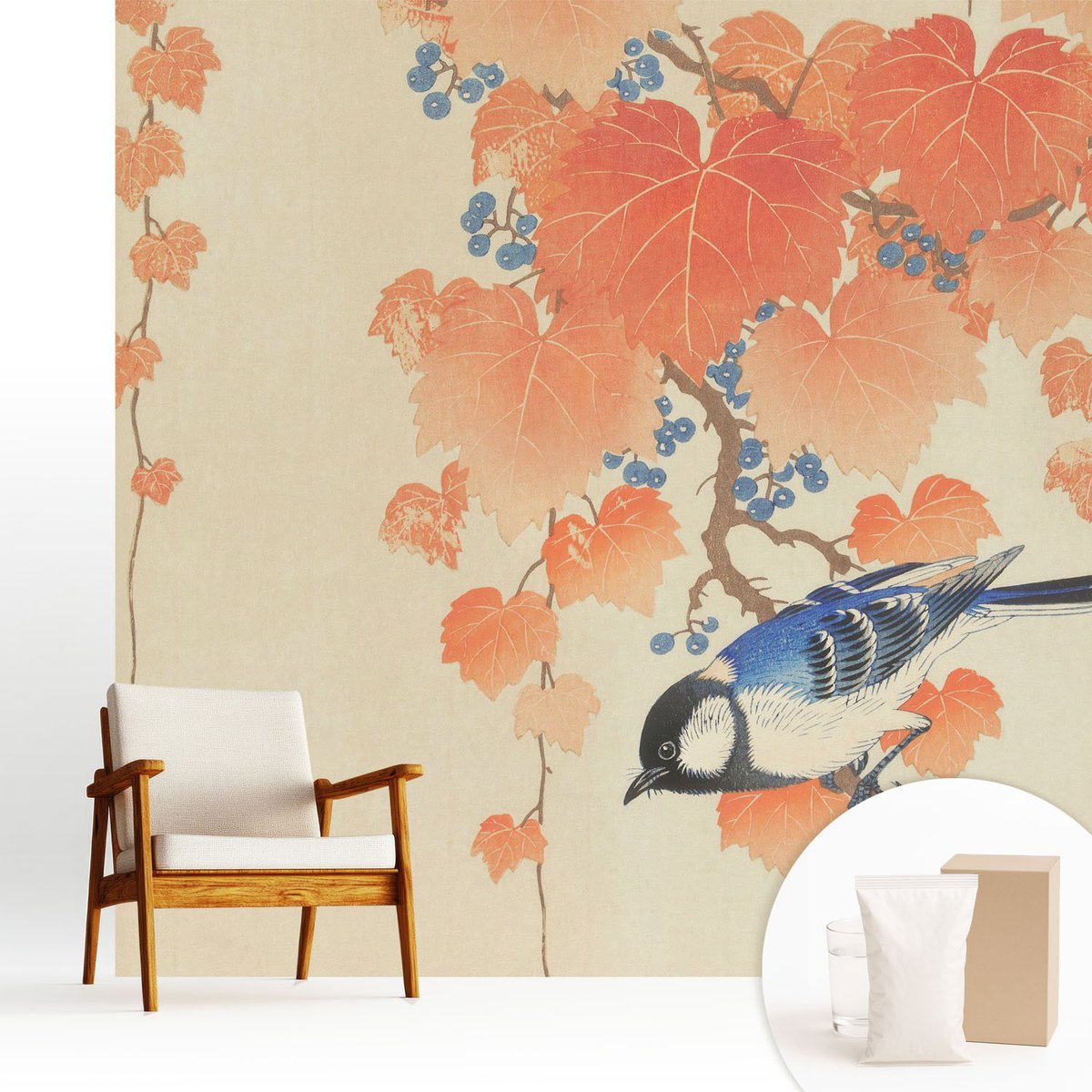 Wallfluent Fotobehang - Beige Vliesbehang - 250x250 cm - Wijnharmonie Muurschildering - Gang behang Dieren - Fotobehang Vlies - Slaapkamer behang