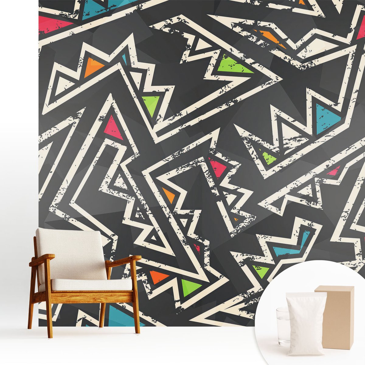 Wallfluent Fotobehang - Zwart Vliesbehang - 250x250 cm - Energetische Geometrie Fotobehang Vlies - Woonkamer behang Abstractie - Muurschildering - Woonkamer behang