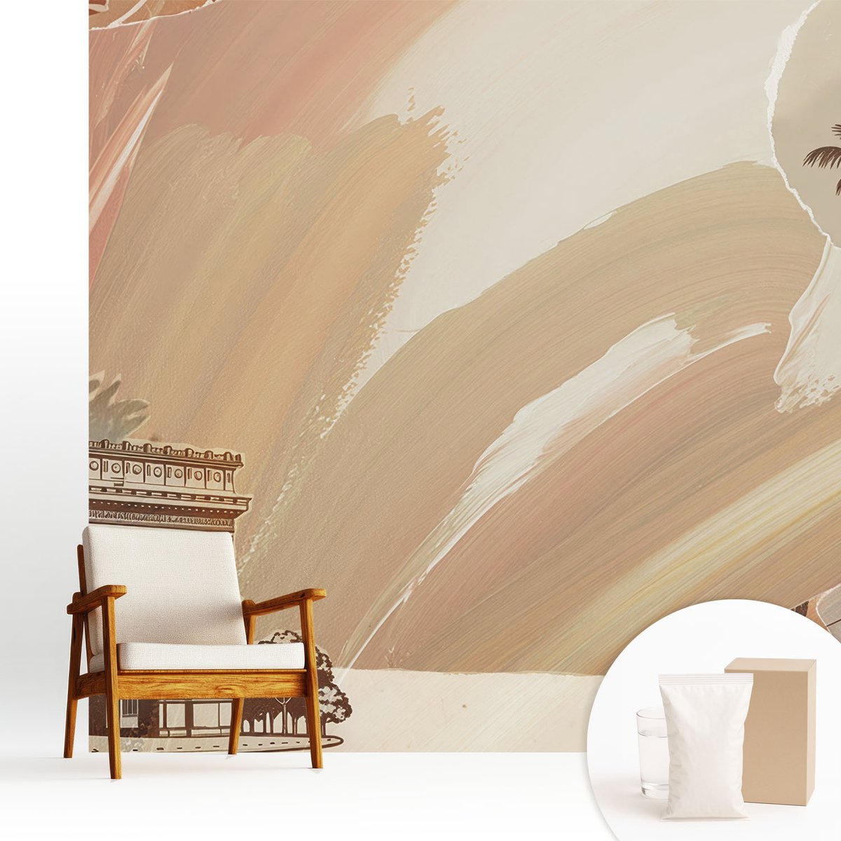 Wallfluent Fotobehang - Beige Vliesbehang - 250x250 cm - Exotische Reis Fotobehang Vlies - Woonkamer behang Deel - Muurschildering - Woonkamer behang