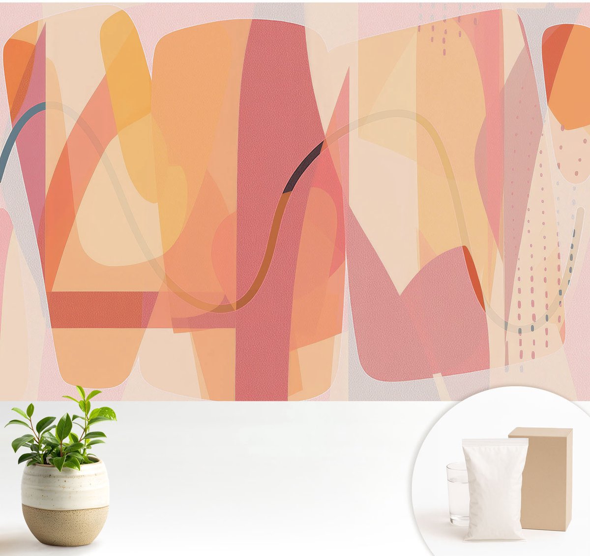 Wallfluent Fotobehang - Oranje Vliesbehang - 104x70 cm - Kleurrijke Abstractie Muurschildering - Gang behang Abstractie - Fotobehang Vlies - Slaapkamer behang