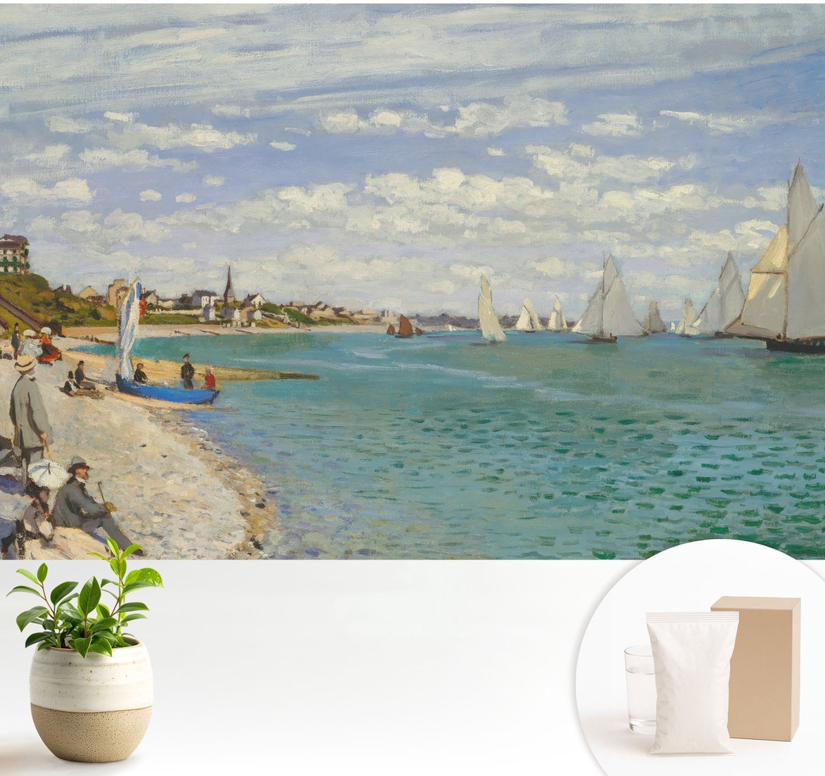 Wallfluent Fotobehang - Blauw Vliesbehang - 104x70 cm - Kustlandschap Muurschildering - Gang behang Landschappen - Fotobehang Vlies - Slaapkamer behang