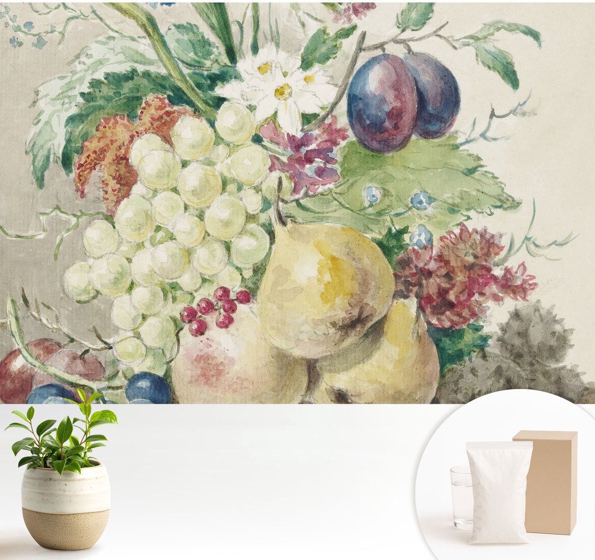 Wallfluent Fotobehang - Geel Vliesbehang - 104x70 cm - Bloemen En Vruchten Fotobehang Vlies - Woonkamer behang Voedsel - Muurschildering - Woonkamer behang