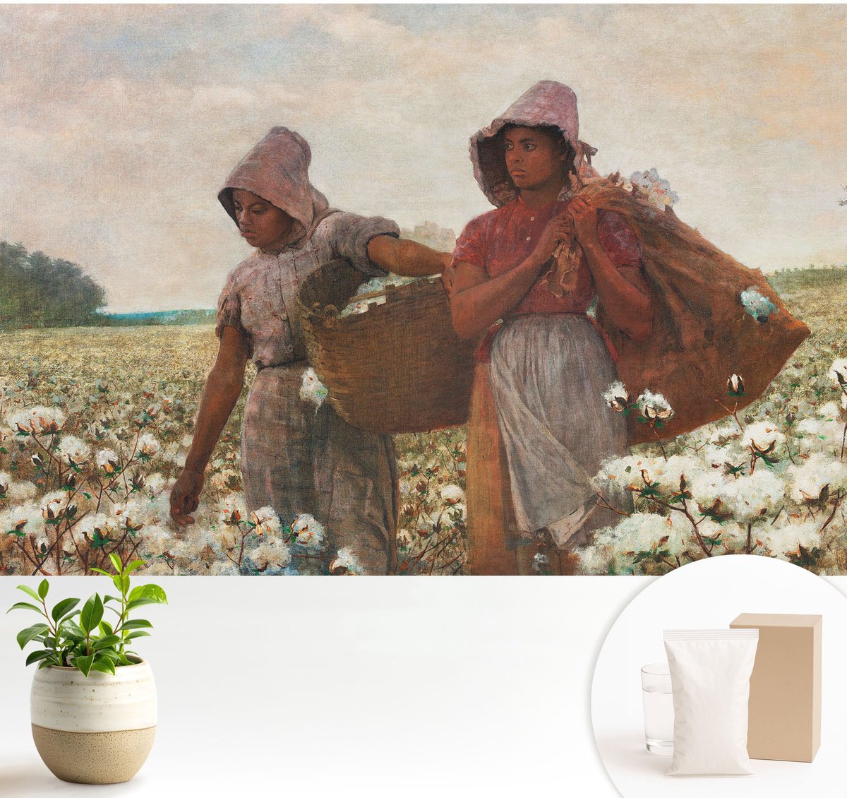 Wallfluent Fotobehang - Wit Vliesbehang - 104x70 cm - Werken In Het Veld Muurschildering - Slaapkamer behang Mensen - Fotobehang Vlies - Slaapkamer behang
