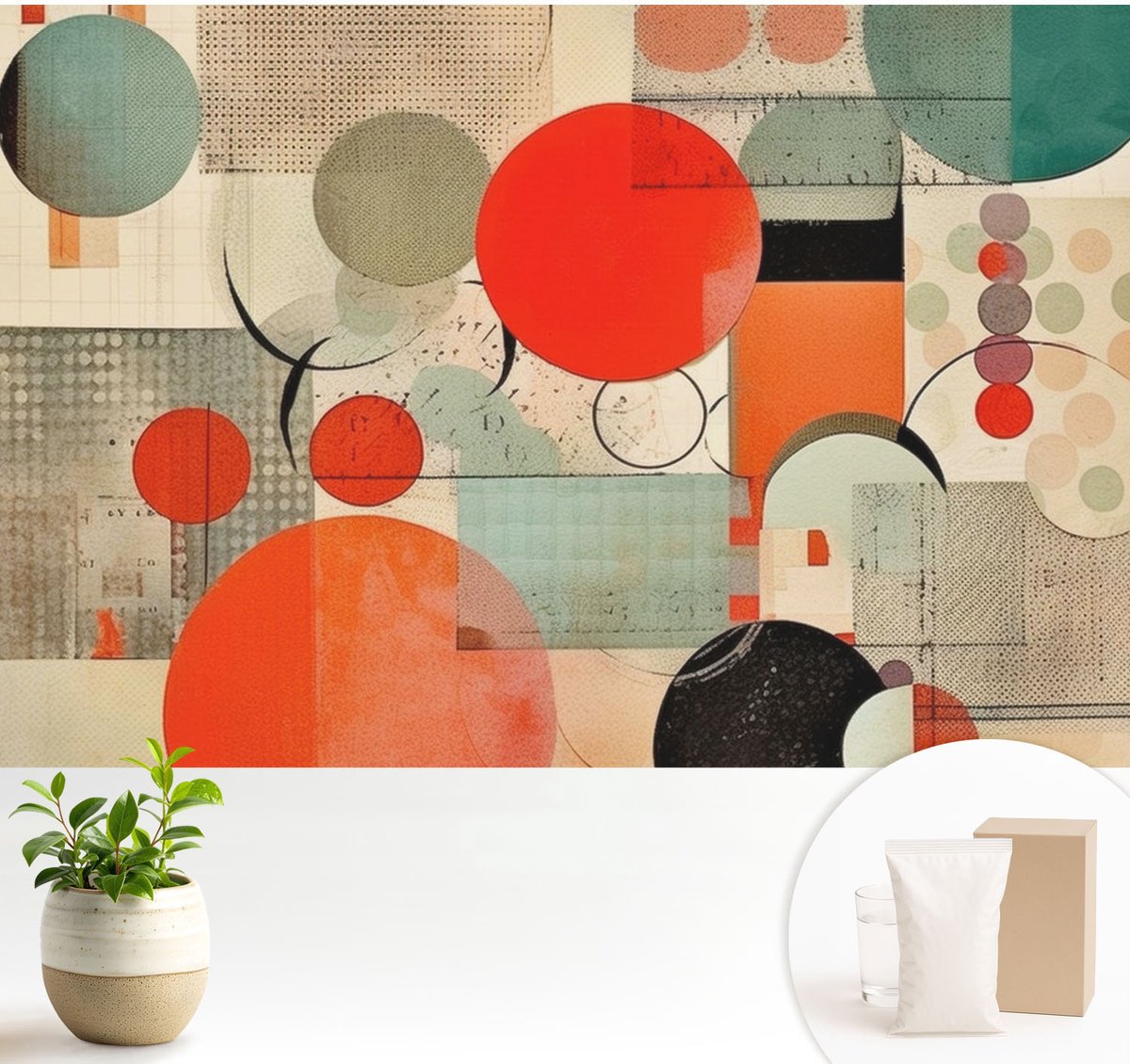 Wallfluent Fotobehang - Rood Vliesbehang - 104x70 cm - Kleurrijke Abstractie Muurschildering - Slaapkamer behang Abstractie - Fotobehang Vlies - Slaapkamer behang
