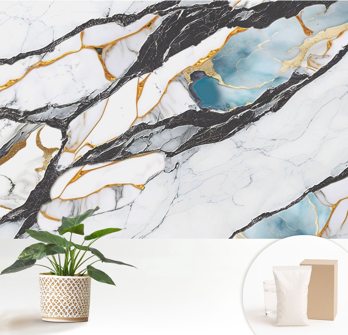 Wallfluent Fotobehang - Wit Vliesbehang - 152x104 cm - Elegant Marmer Muurschildering - Slaapkamer behang Texturen - Fotobehang Vlies - Gang behang