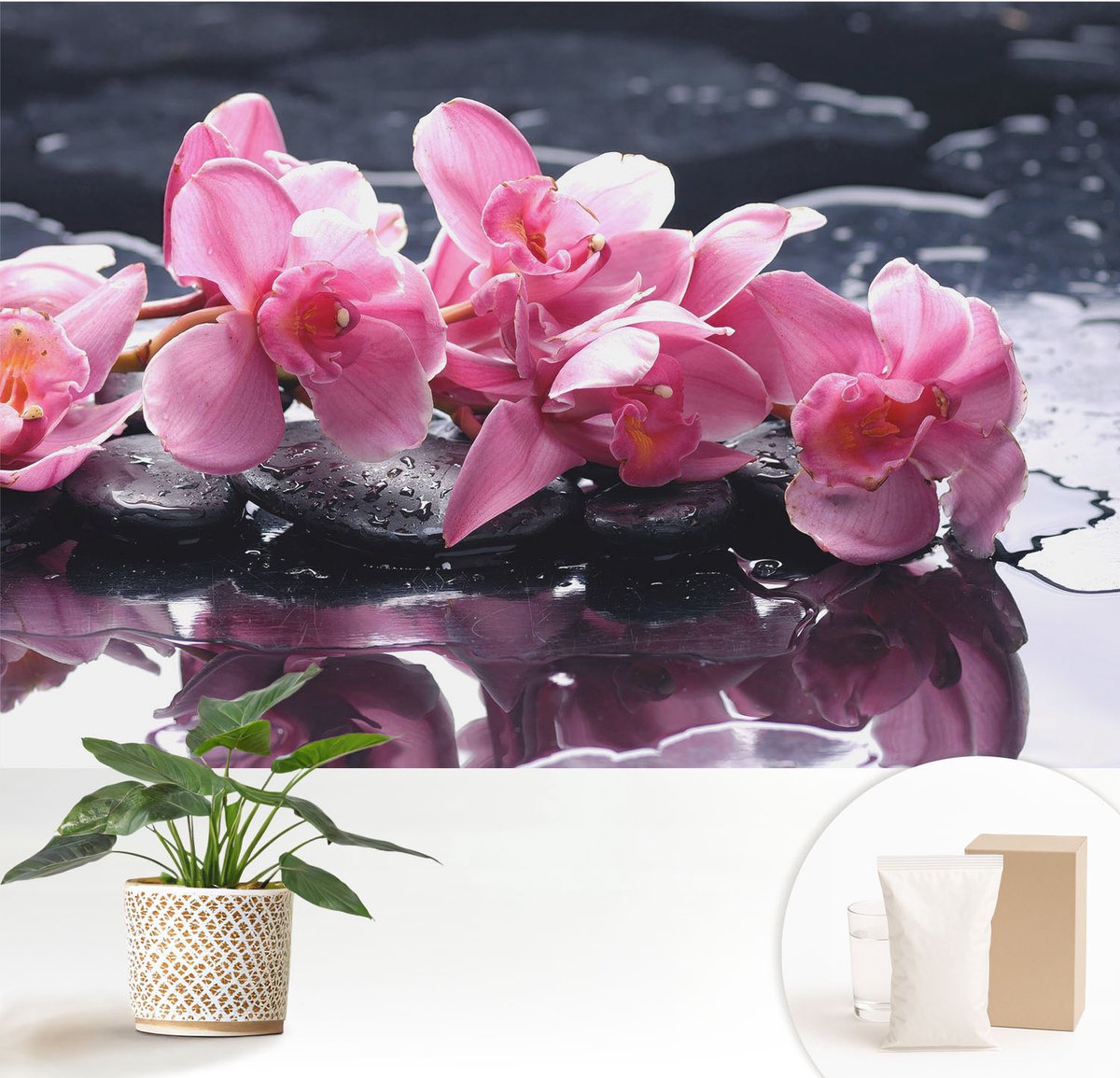 Wallfluent Fotobehang - Roze Vliesbehang - 152x104 cm - Bloemige Elegantie Fotobehang Vlies - Woonkamer behang Bloemen En Planten - Muurschildering - Hal behang