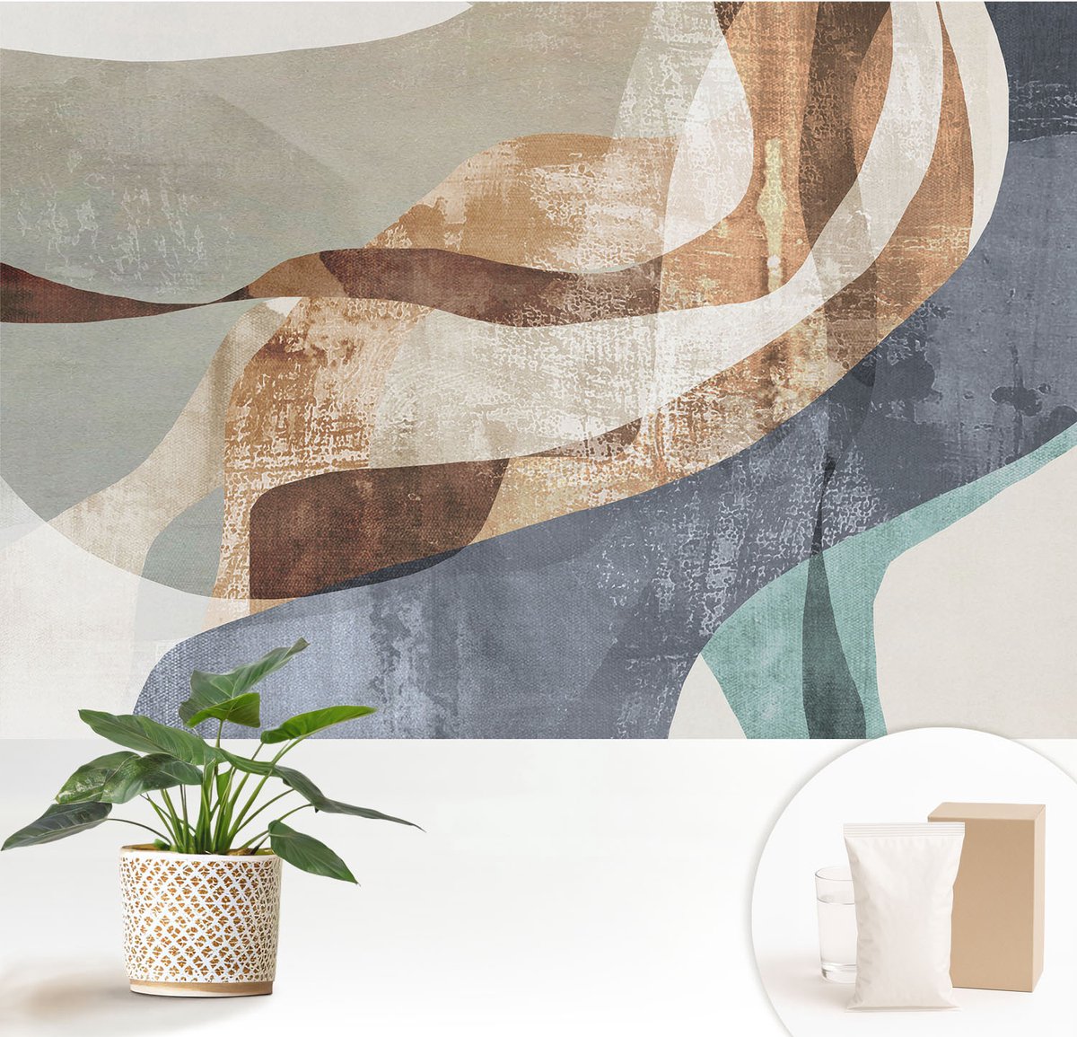 Wallfluent Fotobehang - Grijs Vliesbehang - 152x104 cm - Abstracte Compositie Fotobehang Vlies - Hal behang Abstractie - Muurschildering - Hal behang