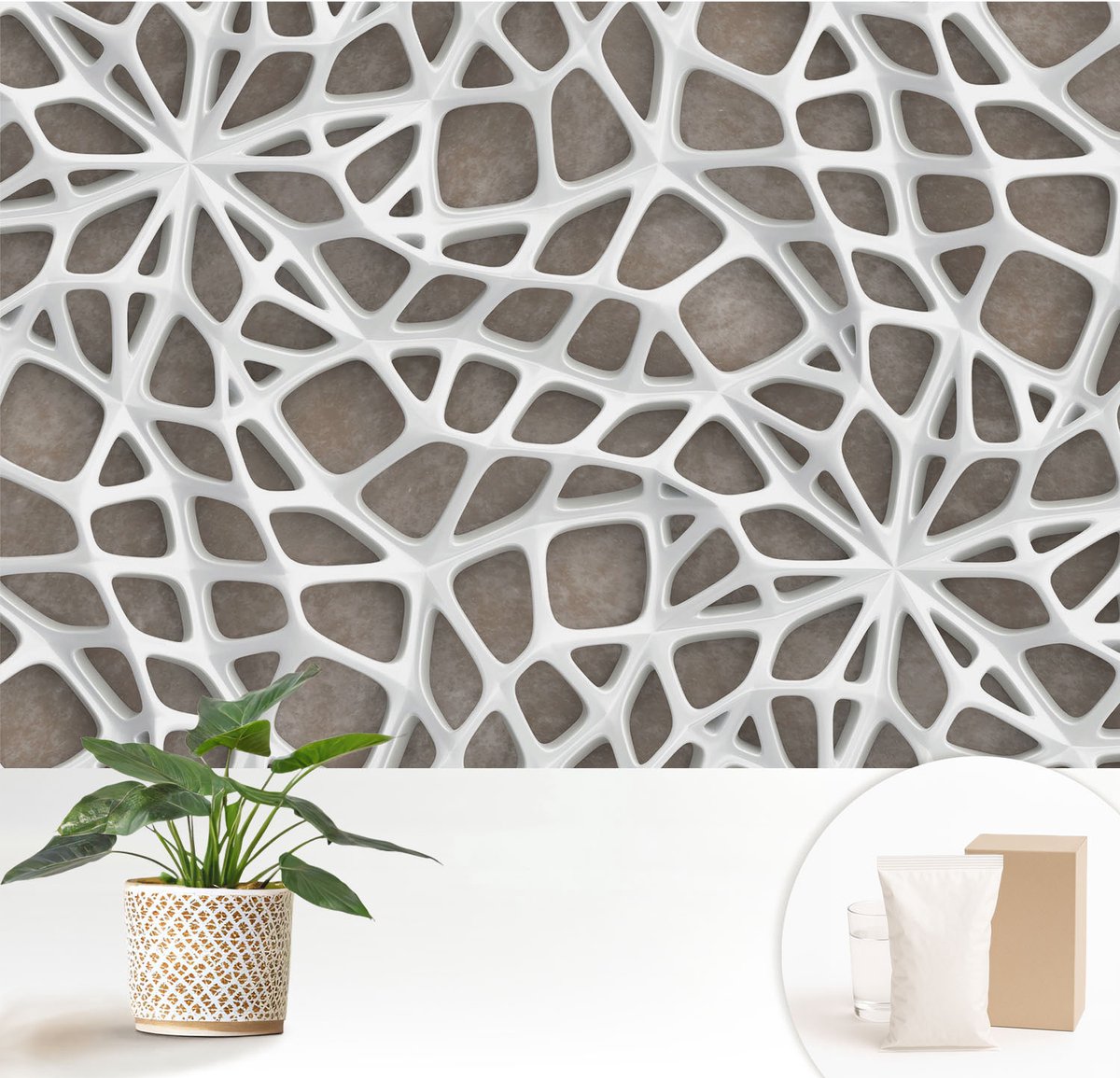 Wallfluent Fotobehang - Wit Vliesbehang - 152x104 cm - Geometrisch Netwerk Muurschildering - Gang behang Achtergronden En Patronen - Fotobehang Vlies - Slaapkamer behang