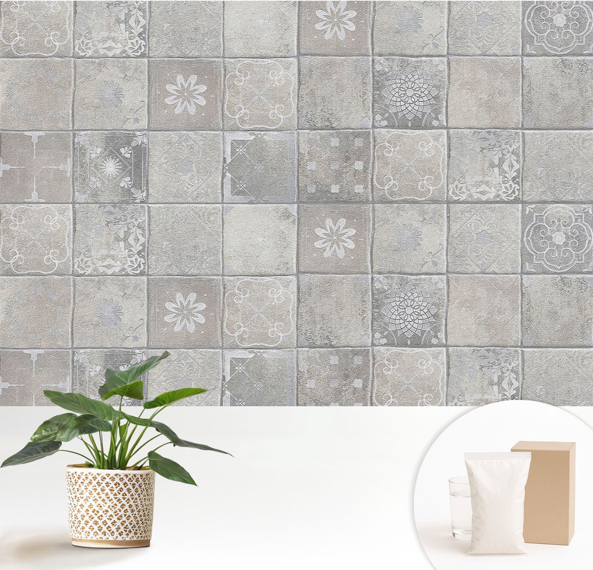 Wallfluent Fotobehang - Grijs Vliesbehang - 152x104 cm - Subtiele Patronen Fotobehang Vlies - Woonkamer behang Texturen - Muurschildering - Woonkamer behang