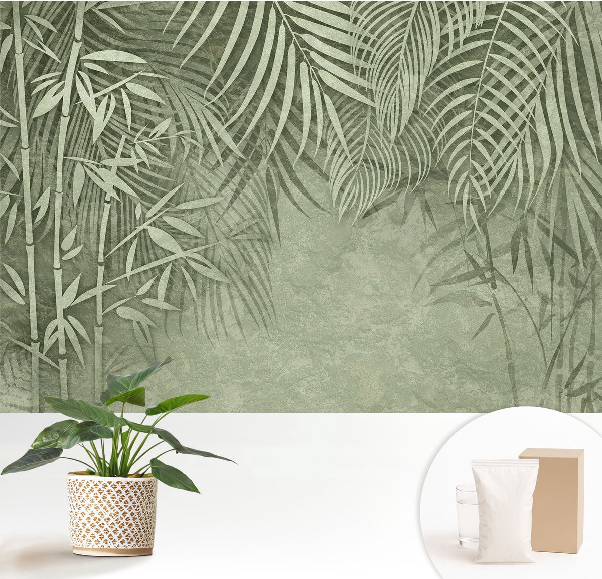 Wallfluent Fotobehang - Groente Vliesbehang - 152x104 cm - Bamboeparadijs Fotobehang Vlies - Hal behang Bloemen En Planten - Muurschildering - Woonkamer behang