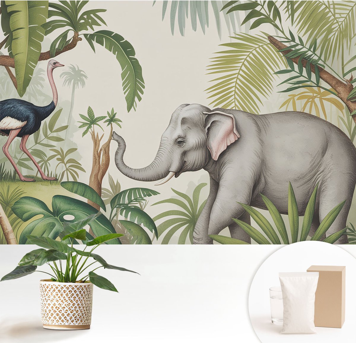 Wallfluent Fotobehang - Groente Vliesbehang - 152x104 cm - Exotische Scène Muurschildering - Slaapkamer behang Dieren - Fotobehang Vlies - Slaapkamer behang