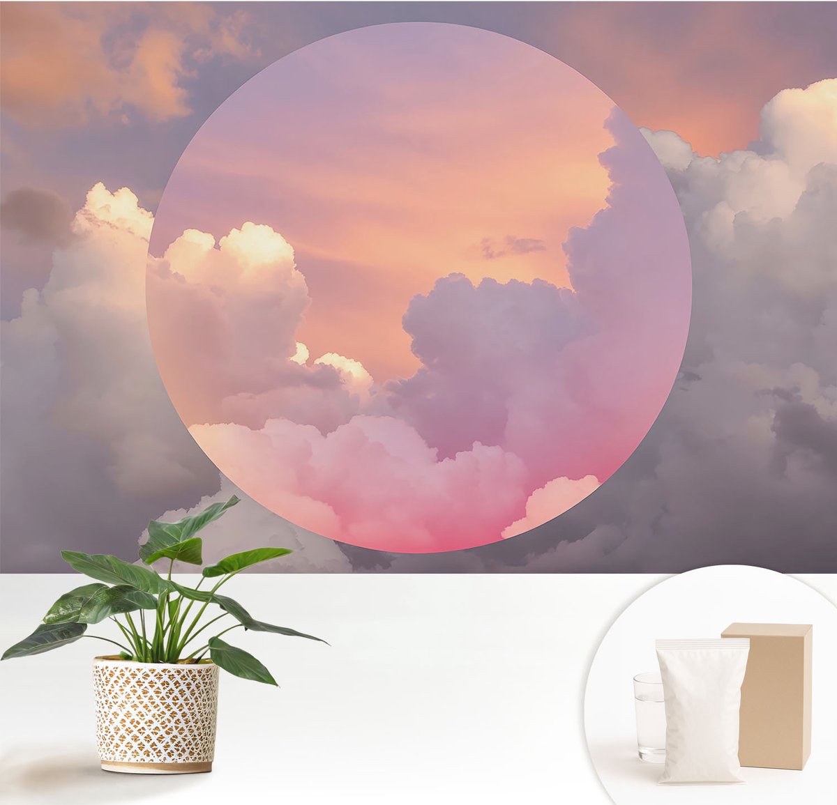 Wallfluent Fotobehang - Wit Vliesbehang - 152x104 cm - Etherische Wolken Fotobehang Vlies - Woonkamer behang Abstractie - Muurschildering - Woonkamer behang