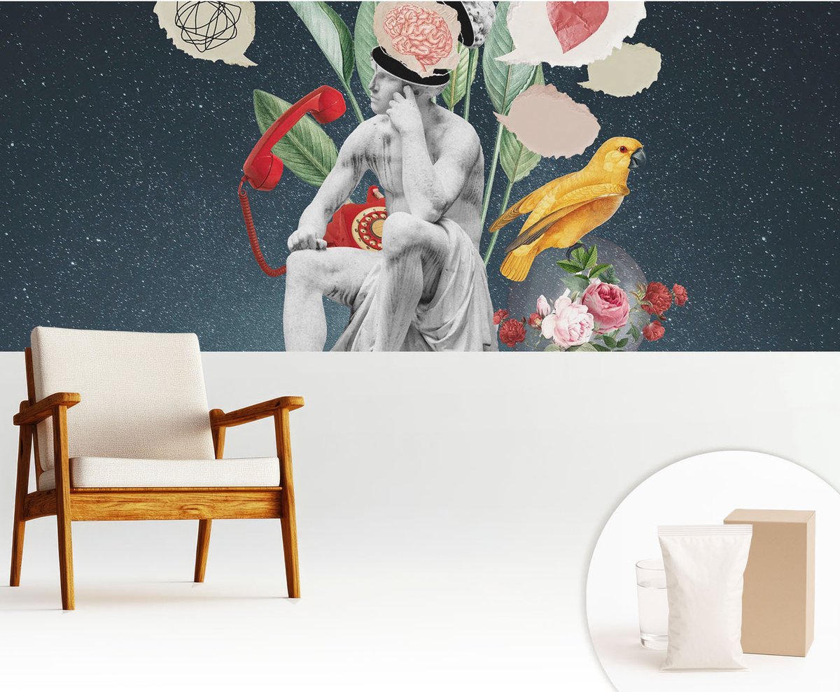Wallfluent Fotobehang - Zwart Vliesbehang - 250x104 cm - Surrealistische Kunst Fotobehang Vlies - Woonkamer behang Deel - Muurschildering - Woonkamer behang