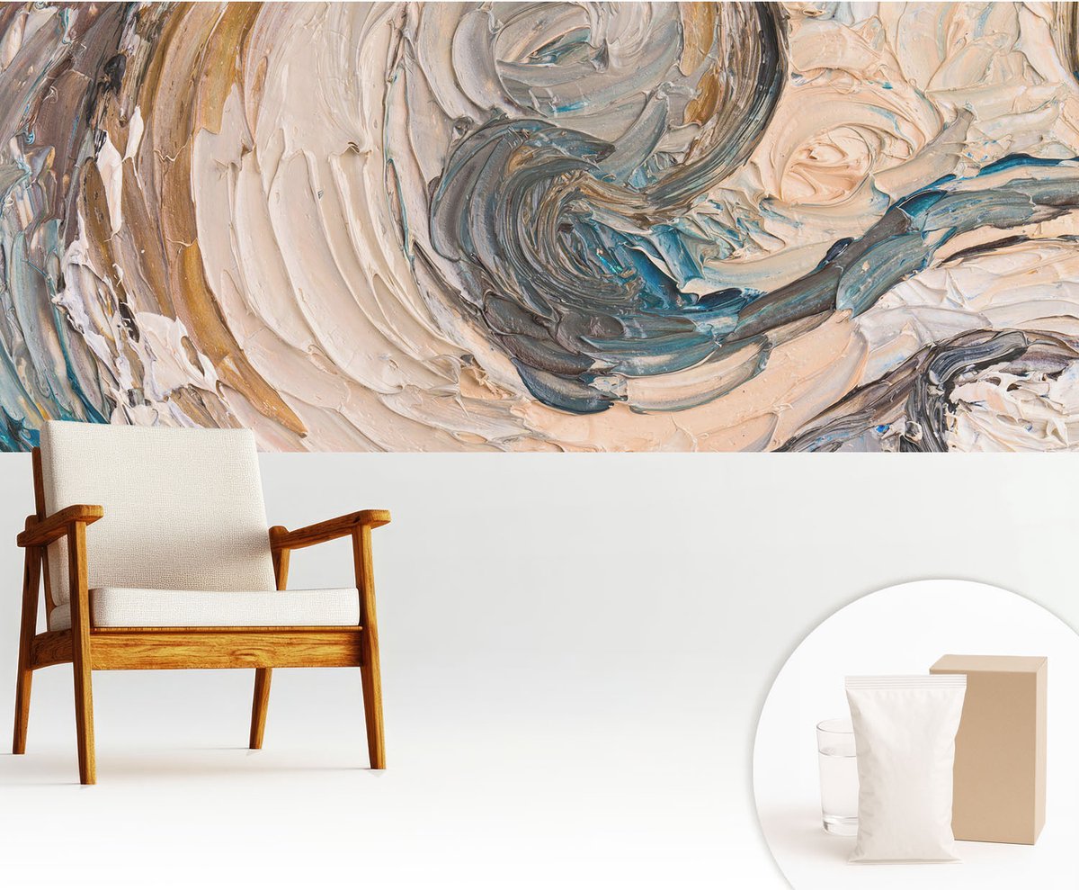 Wallfluent Fotobehang - Grijs Vliesbehang - 250x104 cm - Kleurrijke Wervelingen Fotobehang Vlies - Woonkamer behang Abstractie - Muurschildering - Woonkamer behang