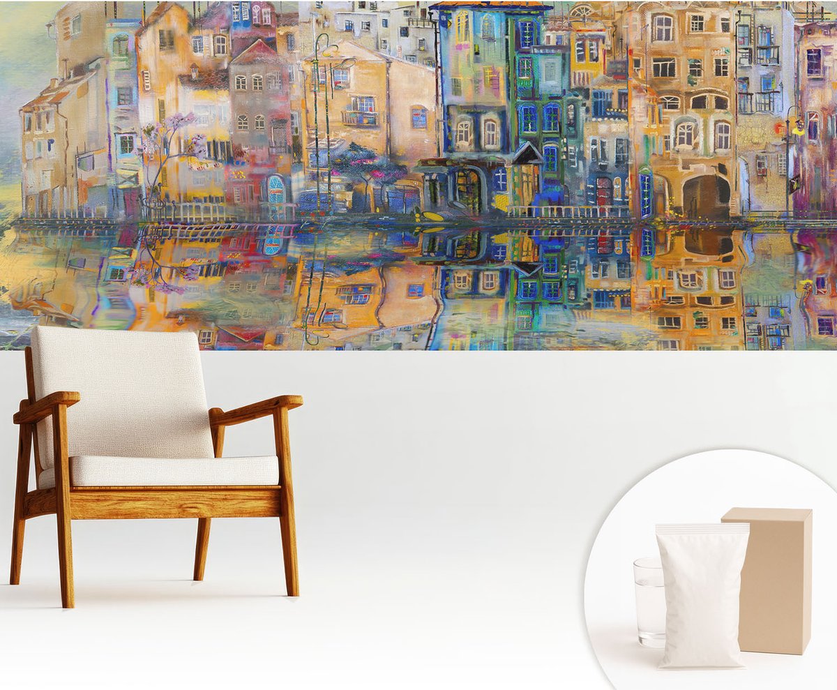 Wallfluent Fotobehang - Beige Vliesbehang - 250x104 cm - Magische Stad Muurschildering - Slaapkamer behang Architectuur - Fotobehang Vlies - Gang behang
