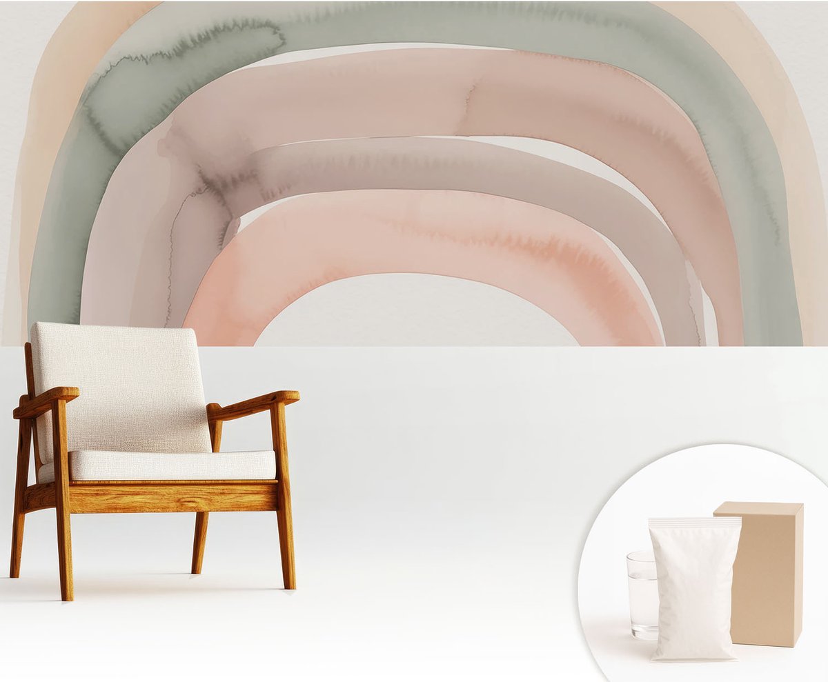 Wallfluent Fotobehang - Beige Vliesbehang - 250x104 cm - Regenboogbogen Muurschildering - Gang behang Abstractie - Fotobehang Vlies - Slaapkamer behang