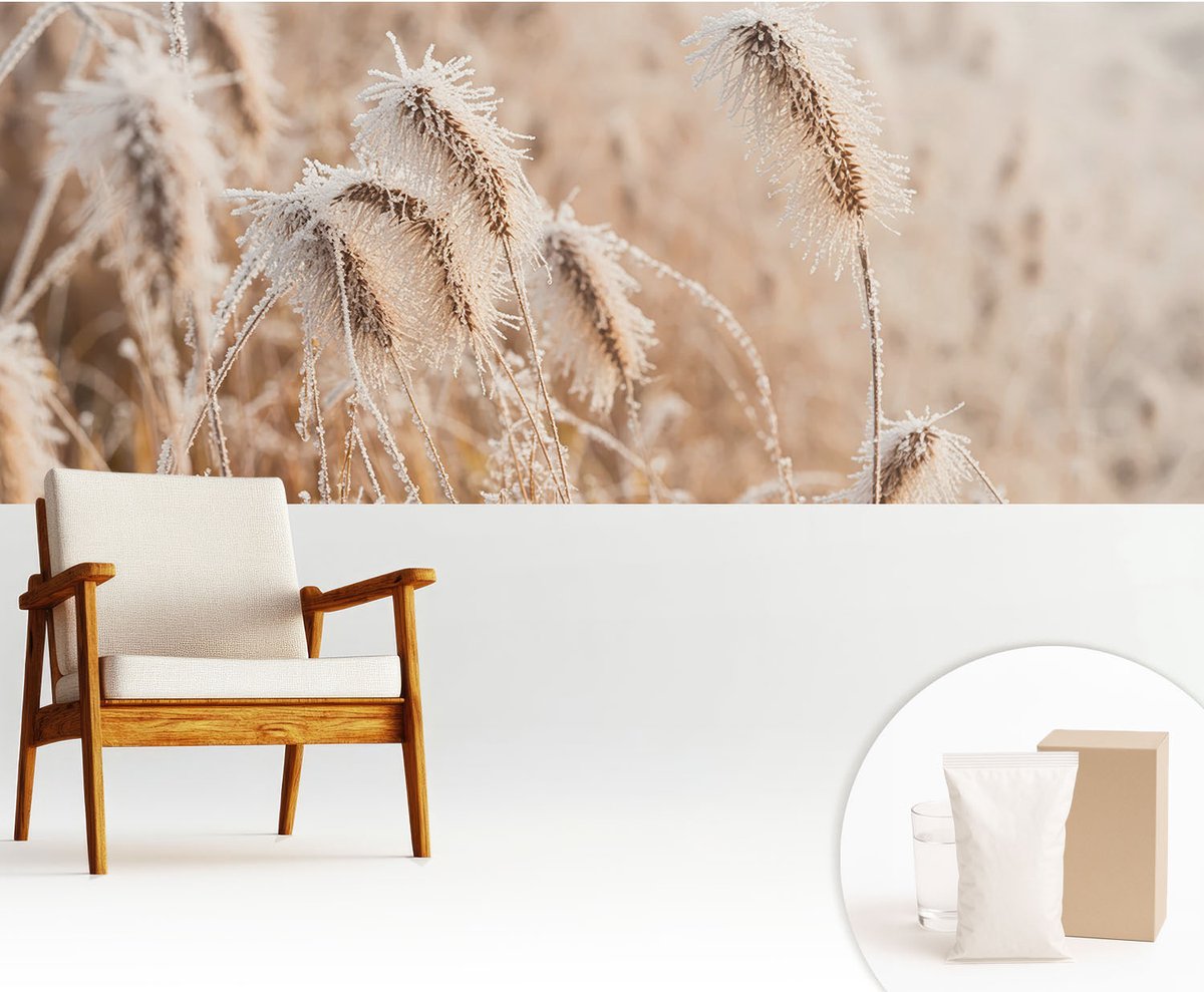 Wallfluent Fotobehang - Wit Vliesbehang - 250x104 cm - Winterlandschap Fotobehang Vlies - Woonkamer behang Bloemen En Planten - Muurschildering - Woonkamer behang
