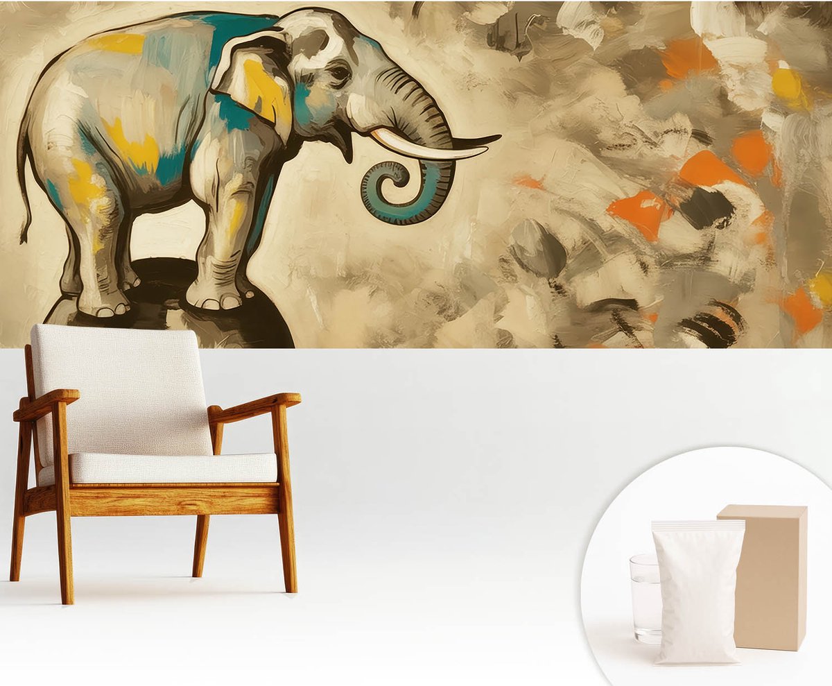 Wallfluent Fotobehang - Grijs Vliesbehang - 250x104 cm - Abstracte Olifant Muurschildering - Slaapkamer behang Deel - Fotobehang Vlies - Gang behang
