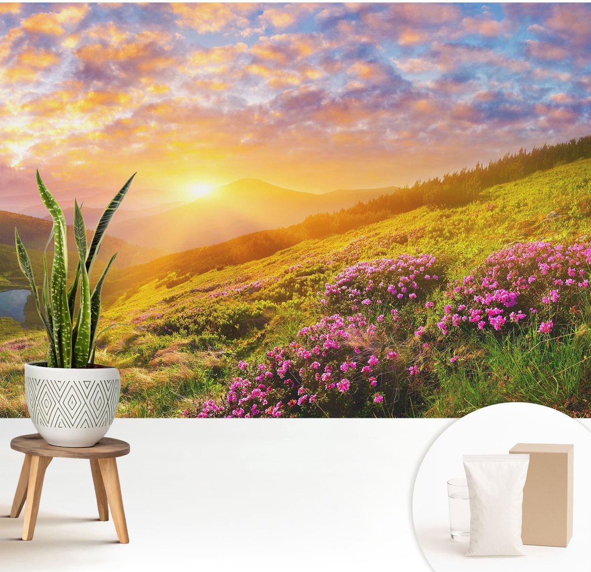 Wallfluent Fotobehang - Groente Vliesbehang - 208x146 cm - Bergwesten Muurschildering - Slaapkamer behang Landschappen - Fotobehang Vlies - Slaapkamer behang