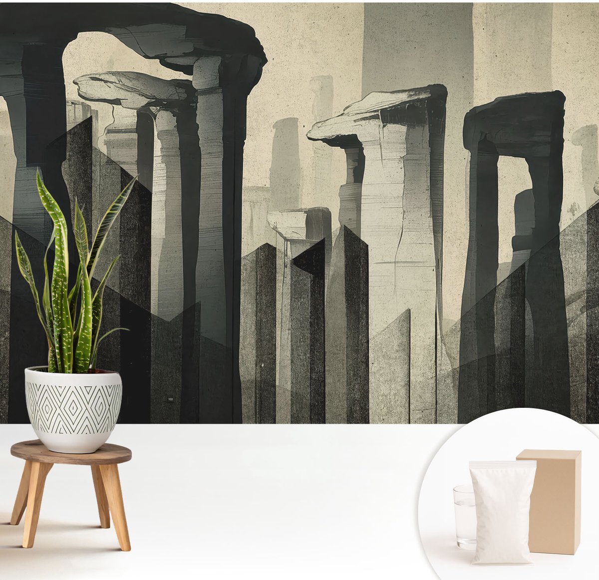 Wallfluent Fotobehang - Grijs Vliesbehang - 208x146 cm - Rauwe Architectuur Fotobehang Vlies - Woonkamer behang Architectuur - Muurschildering - Woonkamer behang