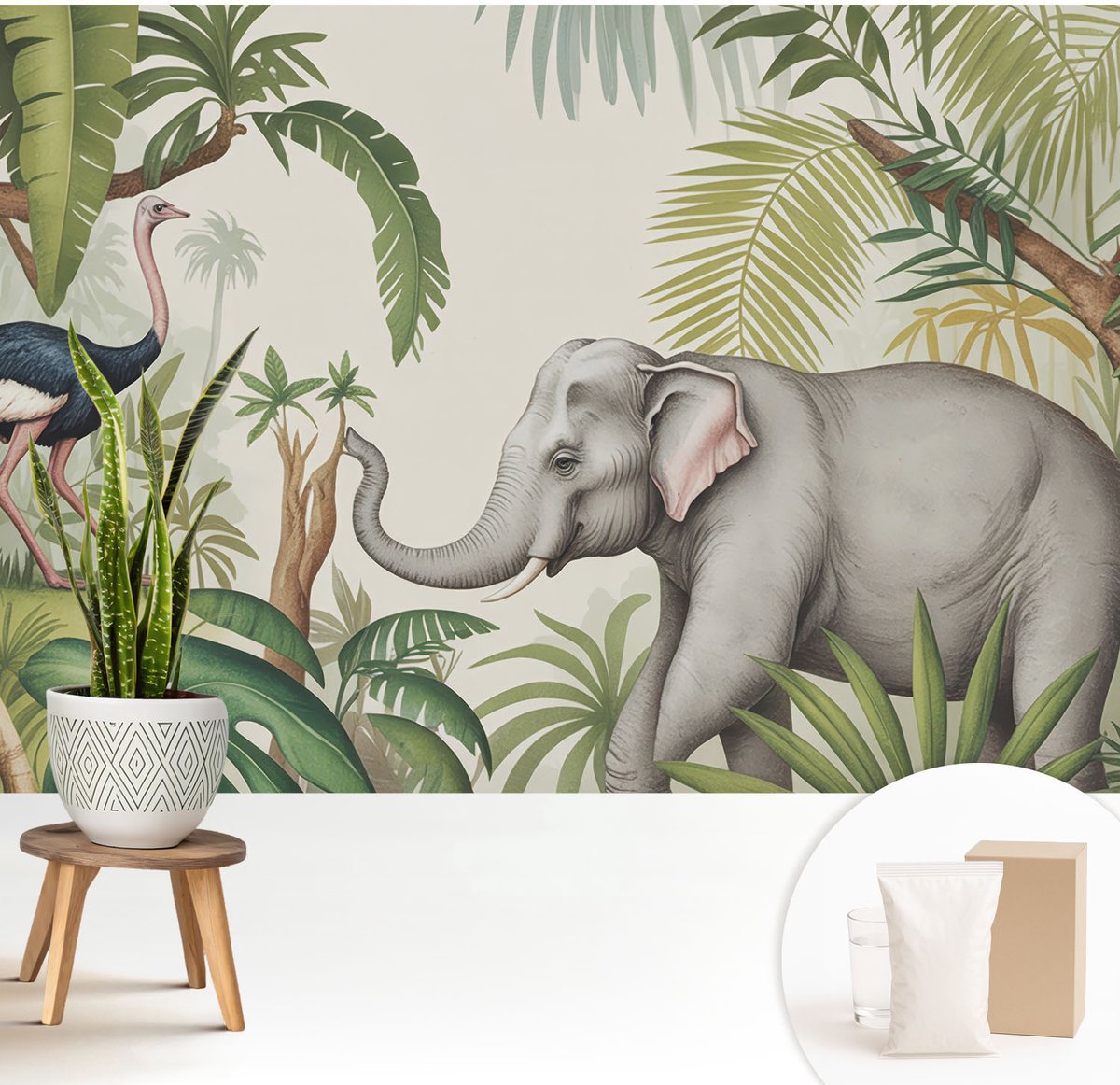 Wallfluent Fotobehang - Groente Vliesbehang - 208x146 cm - Exotische Scène Muurschildering - Slaapkamer behang Dieren - Fotobehang Vlies - Slaapkamer behang