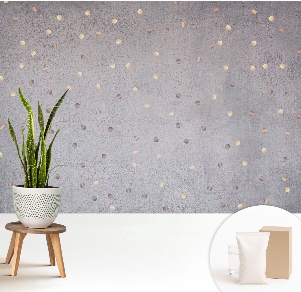 Wallfluent Fotobehang - Grijs Vliesbehang - 208x146 cm - Symmetrische Stippen Muurschildering - Gang behang Texturen - Fotobehang Vlies - Gang behang