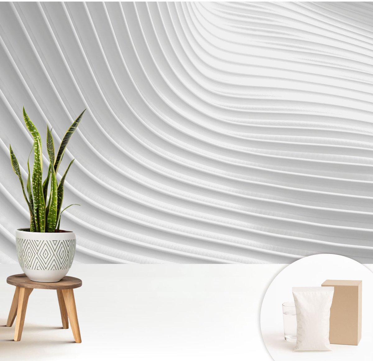 Wallfluent Fotobehang - Wit Vliesbehang - 208x146 cm - Elegante Golven Muurschildering - Gang behang Texturen - Fotobehang Vlies - Gang behang