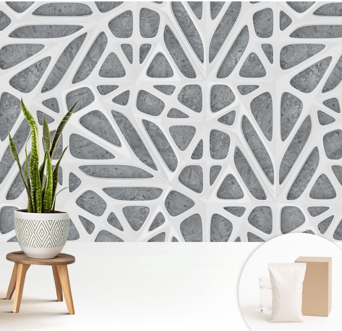 Wallfluent Fotobehang - Wit Vliesbehang - 208x146 cm - Geometrisch Netwerk Fotobehang Vlies - Woonkamer behang Texturen - Muurschildering - Woonkamer behang