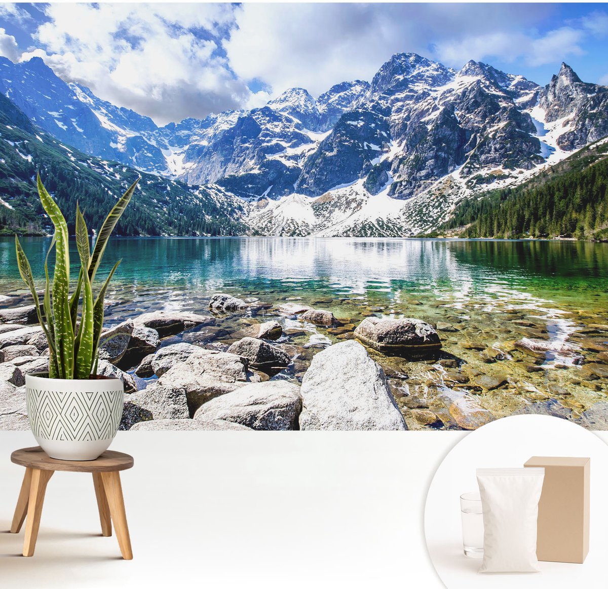 Wallfluent Fotobehang - Blauw Vliesbehang - 208x146 cm - Berglandschap Muurschildering - Slaapkamer behang Landschappen - Fotobehang Vlies - Slaapkamer behang