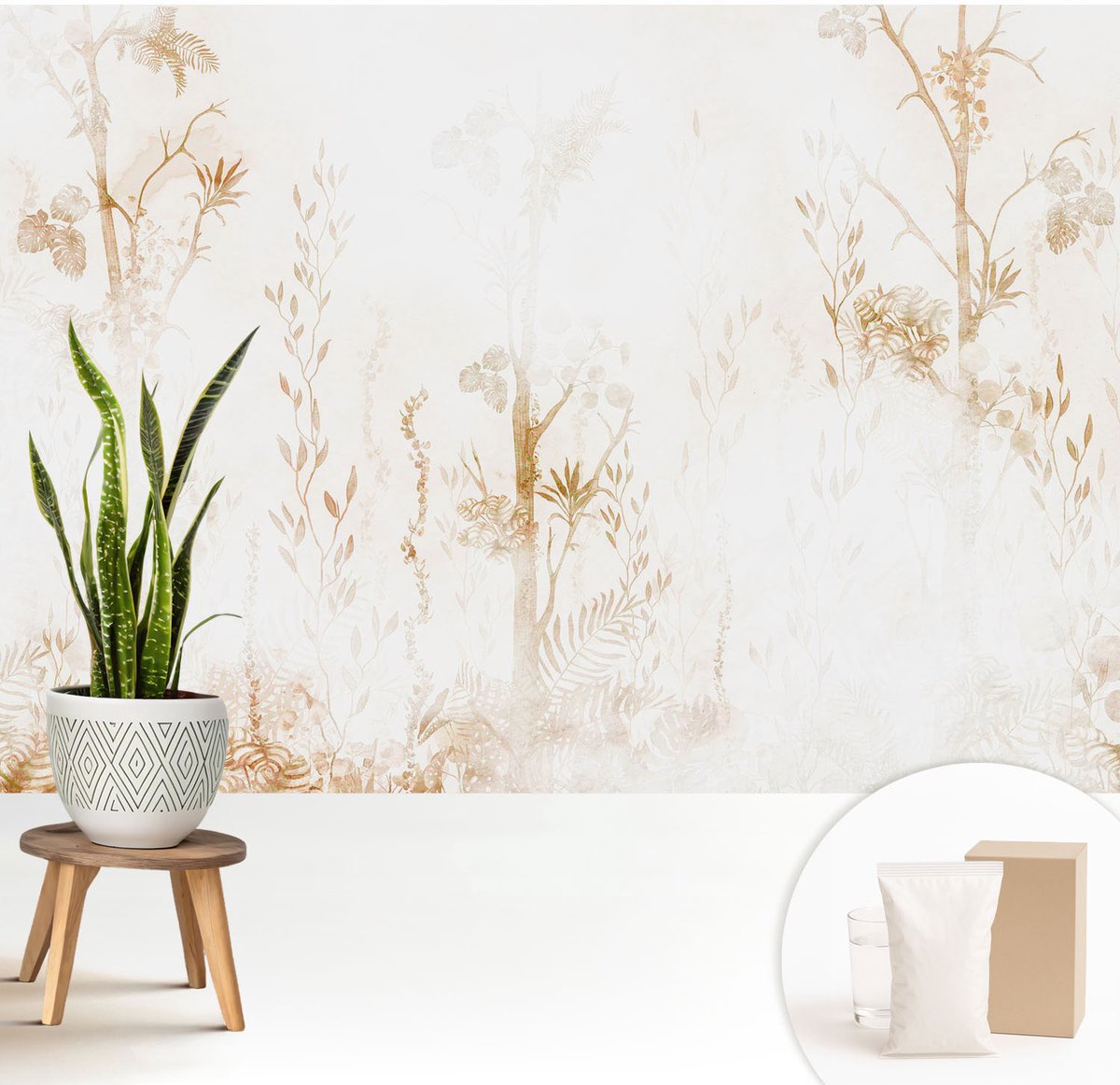 Wallfluent Fotobehang - Wit Vliesbehang - 208x146 cm - Botanische Elegantie Muurschildering - Gang behang Bloemen En Planten - Fotobehang Vlies - Slaapkamer behang