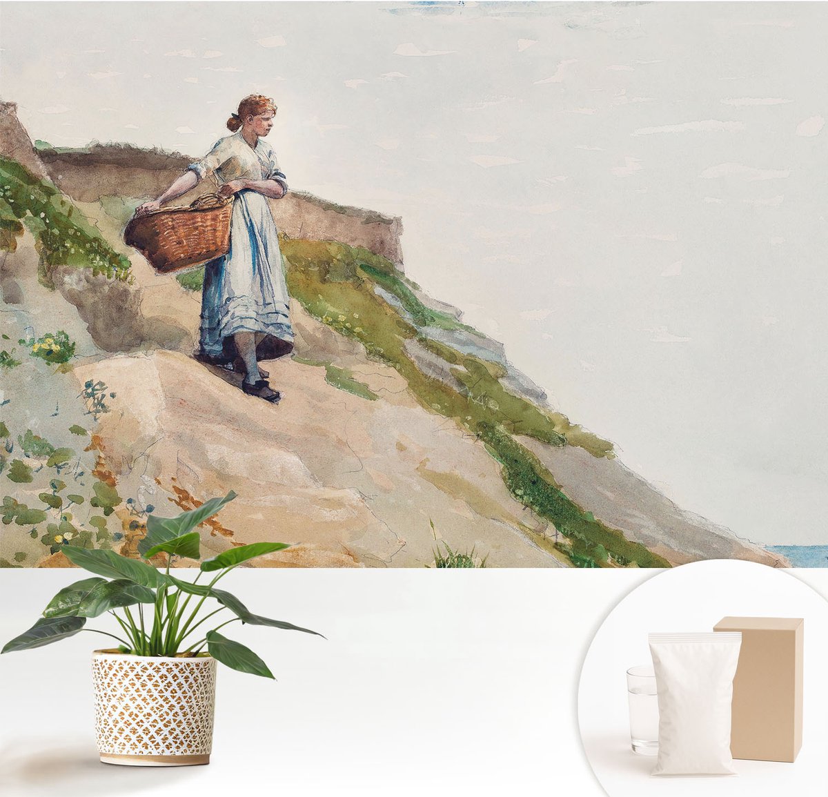 Wallfluent Fotobehang - Wit Vliesbehang - 152x104 cm - Vrouwelijk Landschap Muurschildering - Slaapkamer behang Mensen - Fotobehang Vlies - Slaapkamer behang