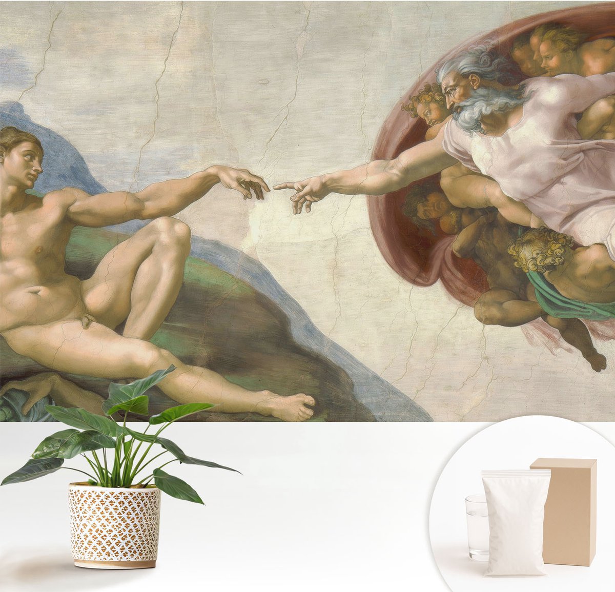 Wallfluent Fotobehang - Beige Vliesbehang - 152x104 cm - Spiritueel Contact Fotobehang Vlies - Woonkamer behang Deel - Muurschildering - Woonkamer behang