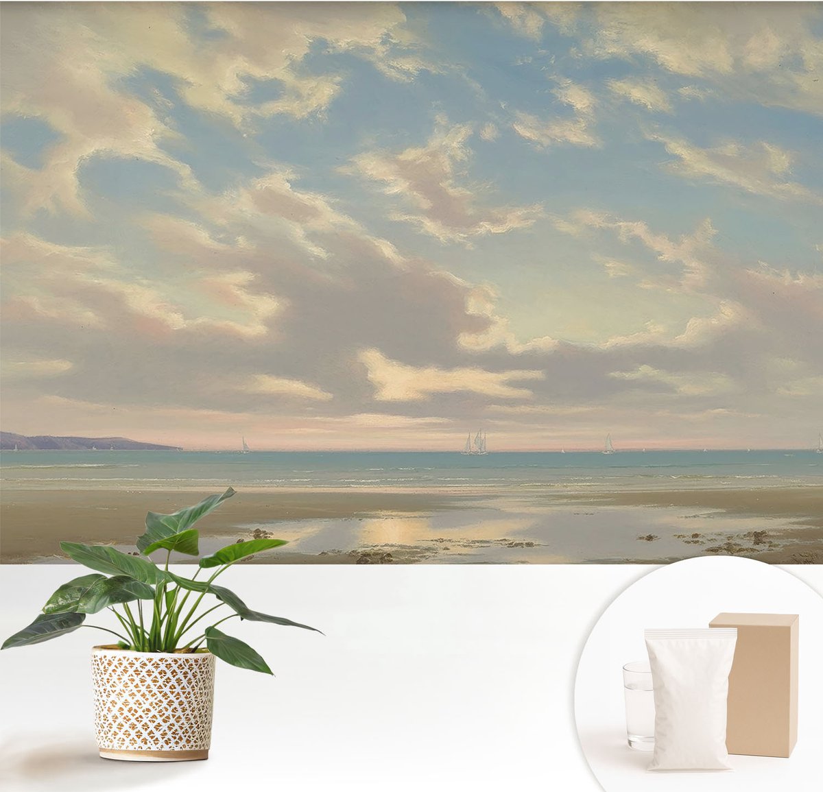 Wallfluent Fotobehang - Blauw Vliesbehang - 152x104 cm - Een Rustige Kust Muurschildering - Slaapkamer behang Landschappen - Fotobehang Vlies - Gang behang