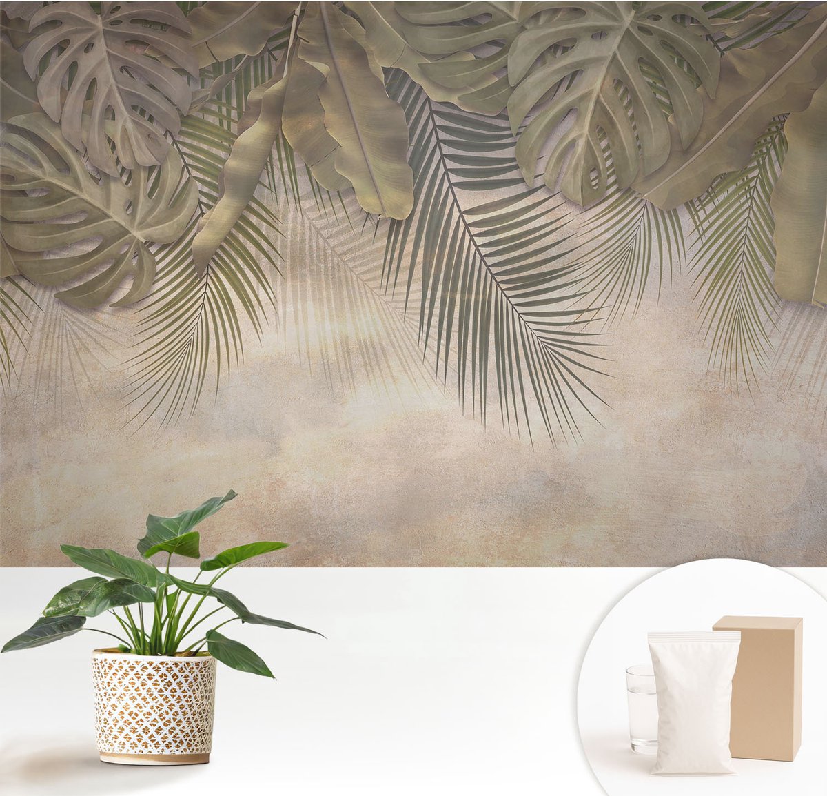 Wallfluent Fotobehang - Groente Vliesbehang - 152x104 cm - Tropische Bladeren Muurschildering - Gang behang Bloemen En Planten - Fotobehang Vlies - Slaapkamer behang