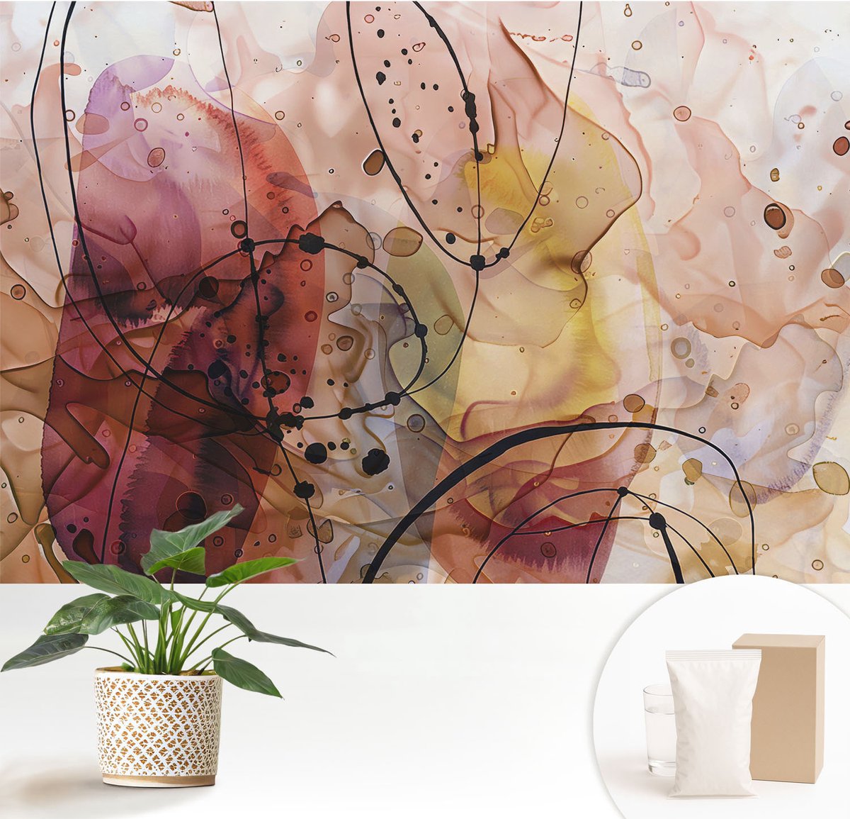 Wallfluent Fotobehang - Bruin Vliesbehang - 152x104 cm - Abstracte Harmonie Muurschildering - Slaapkamer behang Abstractie - Fotobehang Vlies - Gang behang