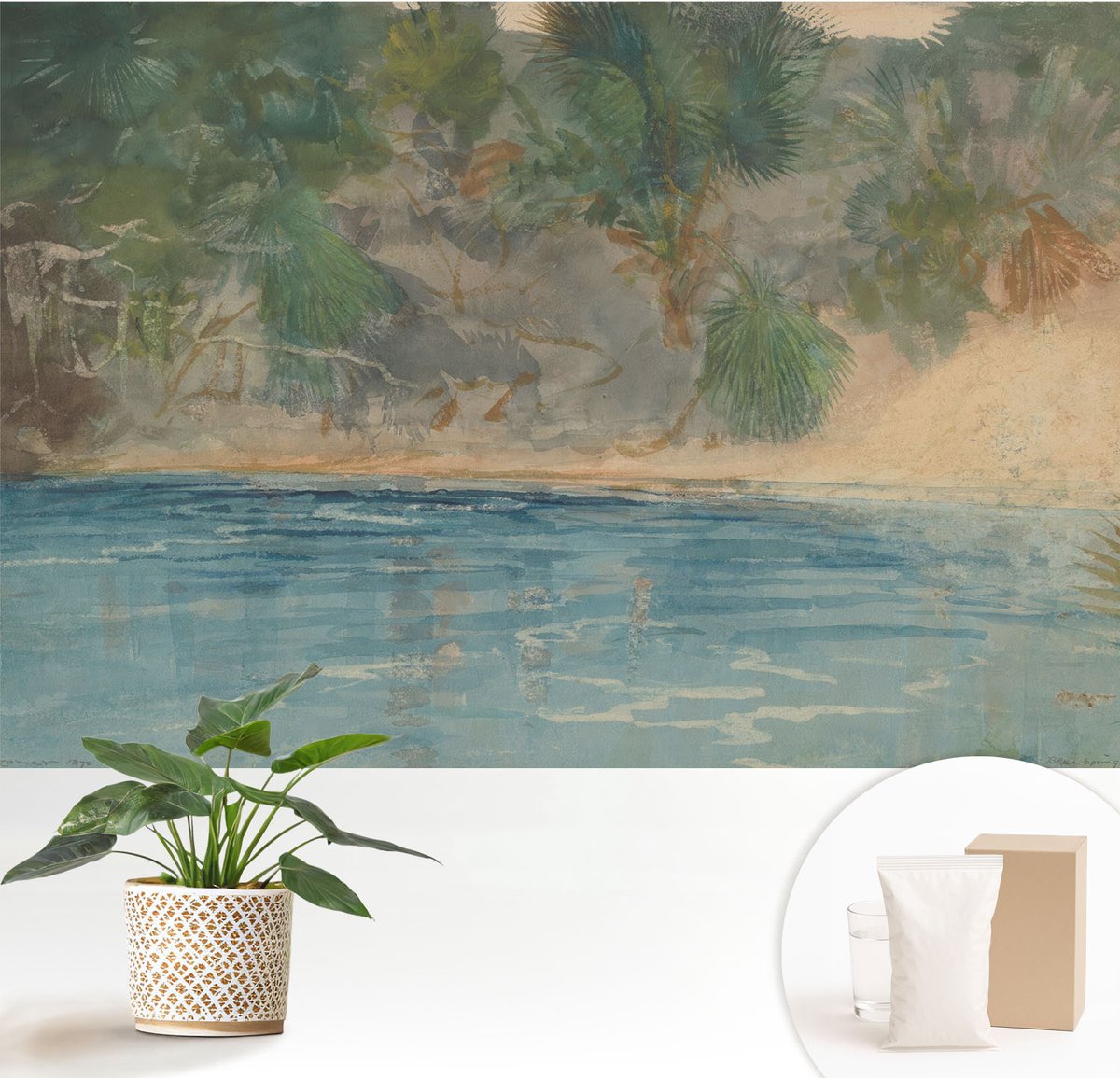 Wallfluent Fotobehang - Groente Vliesbehang - 152x104 cm - Tropische Kust Muurschildering - Gang behang Landschappen - Fotobehang Vlies - Slaapkamer behang