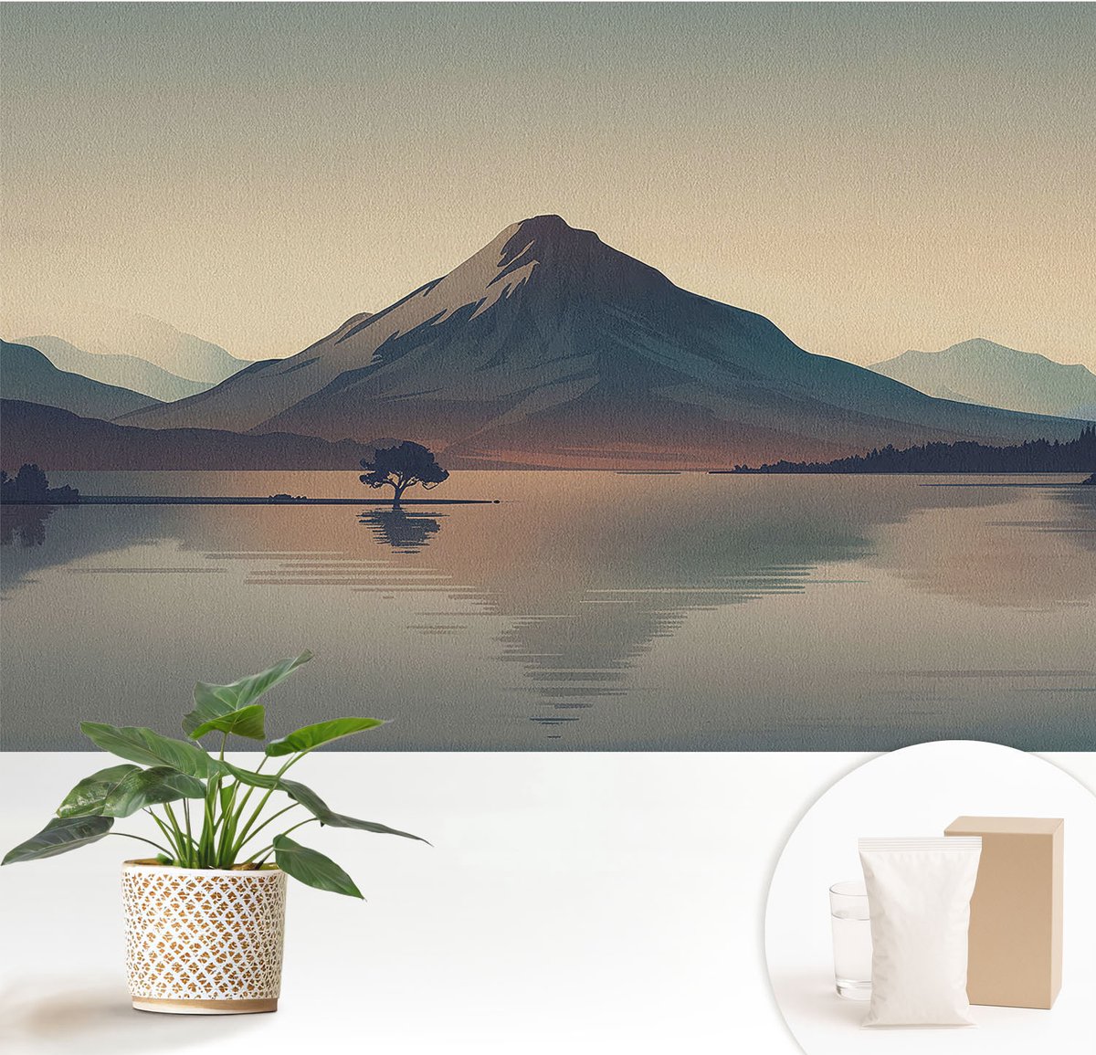 Wallfluent Fotobehang - Grijs Vliesbehang - 152x104 cm - Berglandschap Muurschildering - Gang behang Landschappen - Fotobehang Vlies - Slaapkamer behang