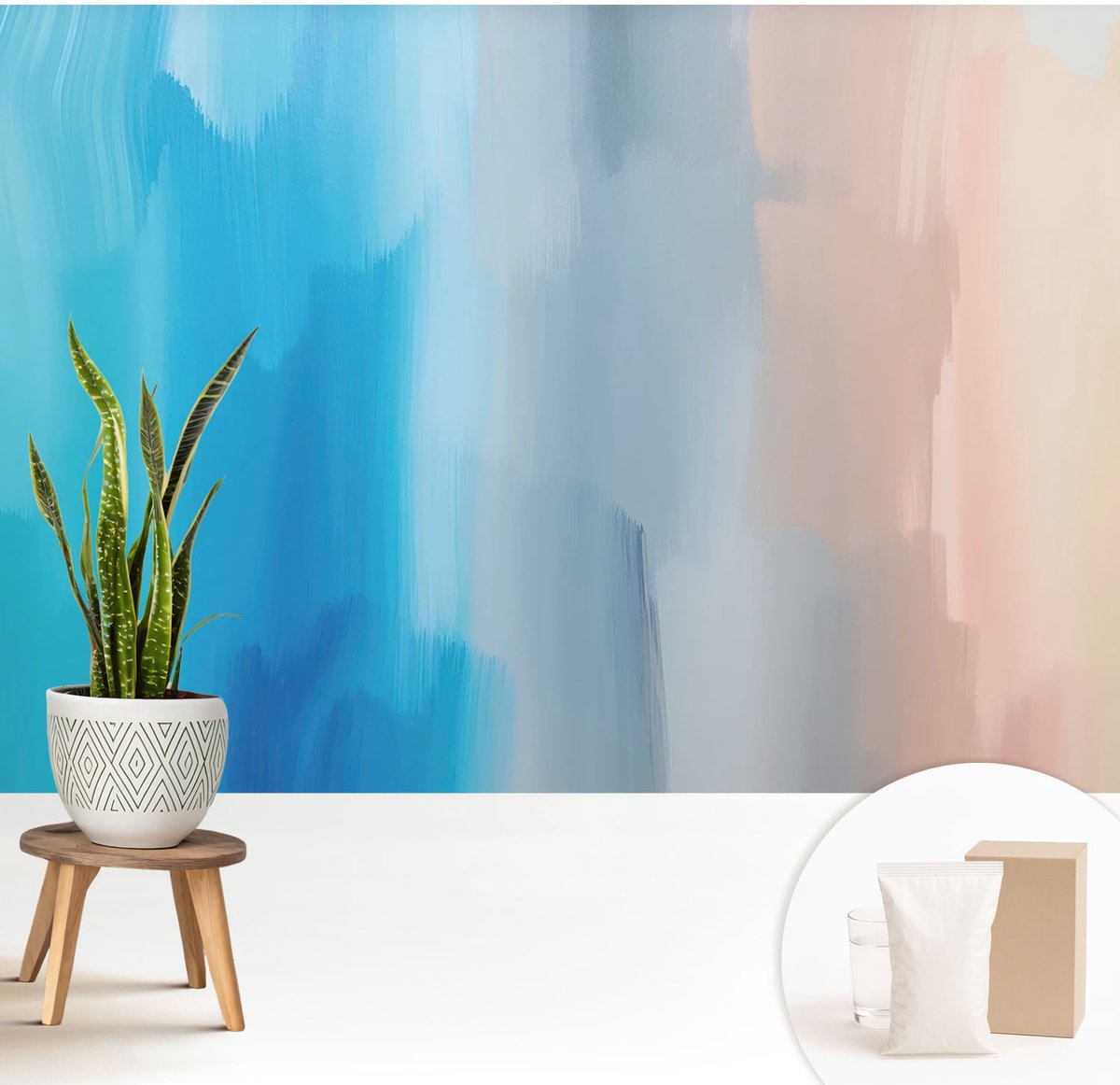 Wallfluent Fotobehang - Blauw Vliesbehang - 208x146 cm - Kleurrijke Abstractie Muurschildering - Slaapkamer behang Abstractie - Fotobehang Vlies - Slaapkamer behang