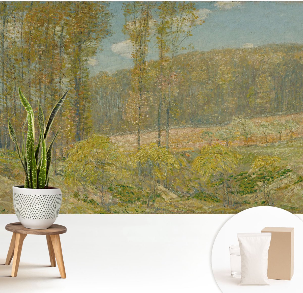 Wallfluent Fotobehang - Groente Vliesbehang - 208x146 cm - Boslandschap Muurschildering - Slaapkamer behang Landschappen - Fotobehang Vlies - Slaapkamer behang