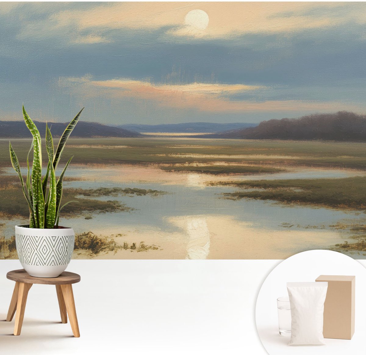 Wallfluent Fotobehang - Blauw Vliesbehang - 208x146 cm - Atmosferisch Landschap Fotobehang Vlies - Woonkamer behang Landschappen - Muurschildering - Woonkamer behang