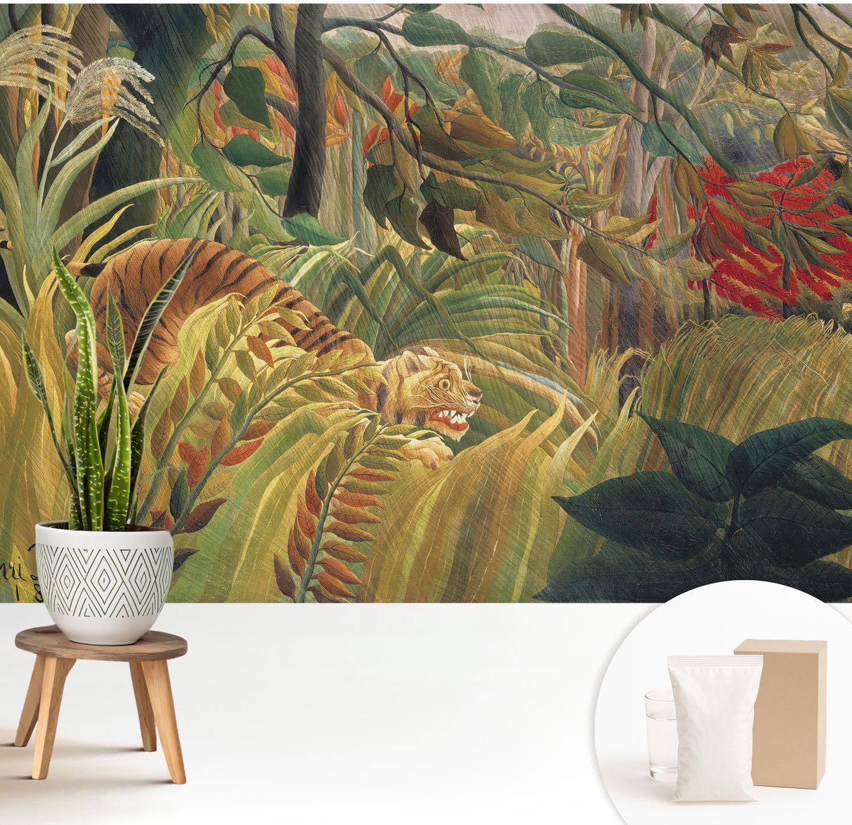 Wallfluent Fotobehang - Groente Vliesbehang - 208x146 cm - Exotische Tijger Fotobehang Vlies - Hal behang Bloemen En Planten - Muurschildering - Woonkamer behang