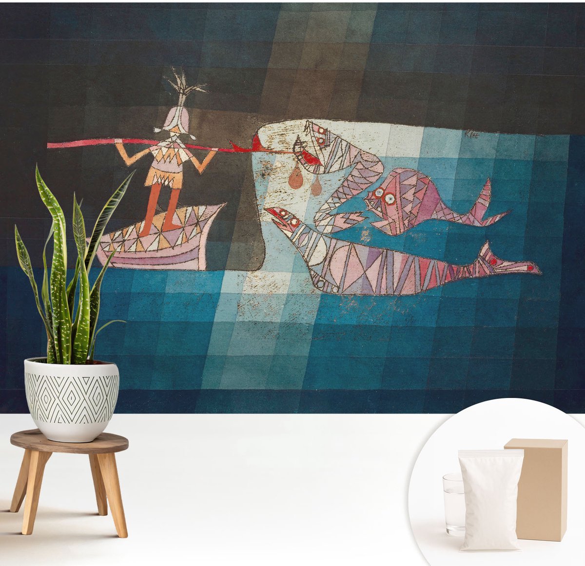 Wallfluent Fotobehang - Zwart Vliesbehang - 208x146 cm - Visser-Jager Fotobehang Vlies - Woonkamer behang Deel - Muurschildering - Woonkamer behang