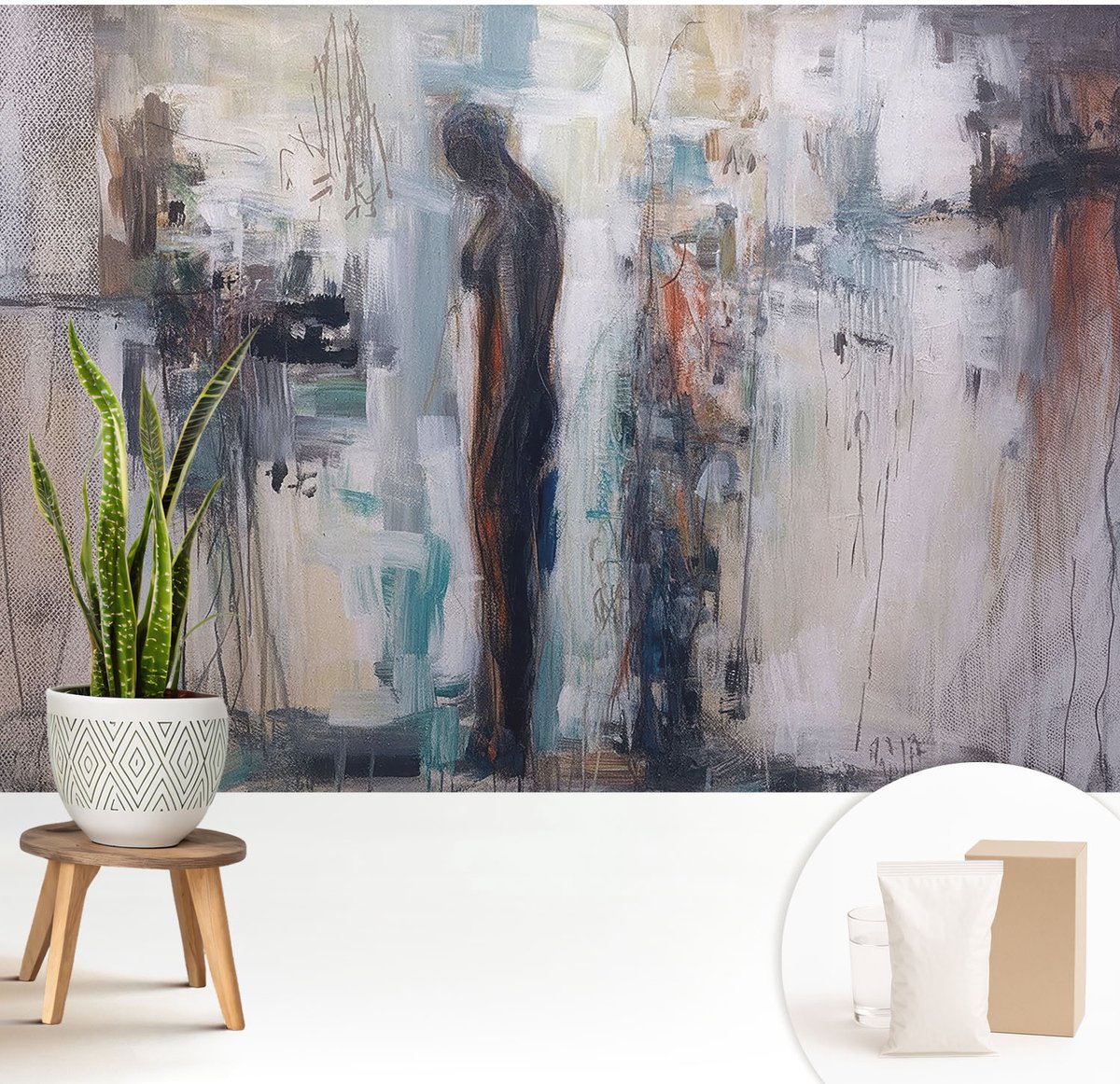 Wallfluent Fotobehang - Wit Vliesbehang - 208x146 cm - Mysterieuze Figuur Muurschildering - Slaapkamer behang Deel - Fotobehang Vlies - Slaapkamer behang