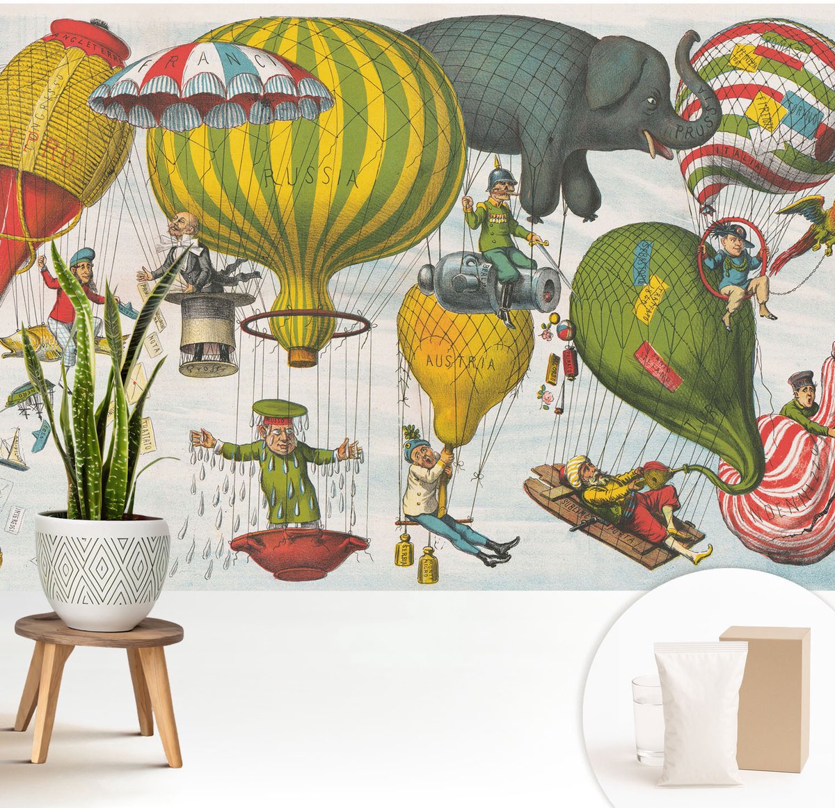 Wallfluent Fotobehang - Geel Vliesbehang - 208x146 cm - Ballonvaart Muurschildering - Gang behang Deel - Fotobehang Vlies - Slaapkamer behang