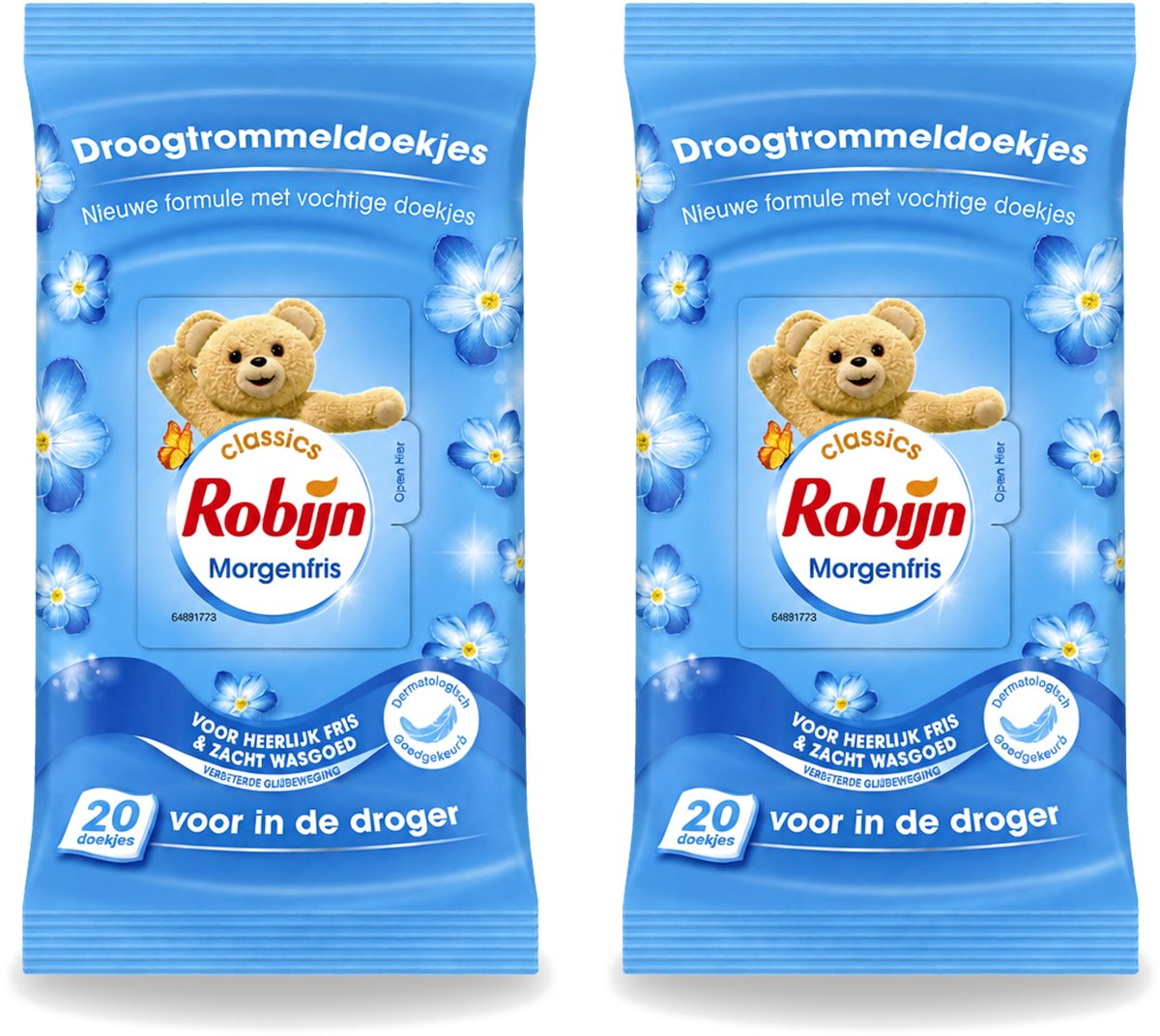 2 x Robijn – Droogtrommeldoekjes – Morgenfris - 20 Doekjes - Voordeelverpakking - 2 stuks