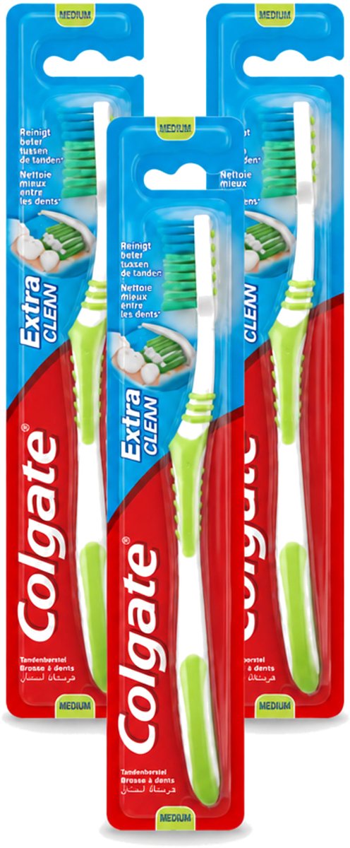 3 x Colgate - Tandenborstel - Extra Clean Medium - 1 Tandenborstel - Bulkverpakking - 3 stuks