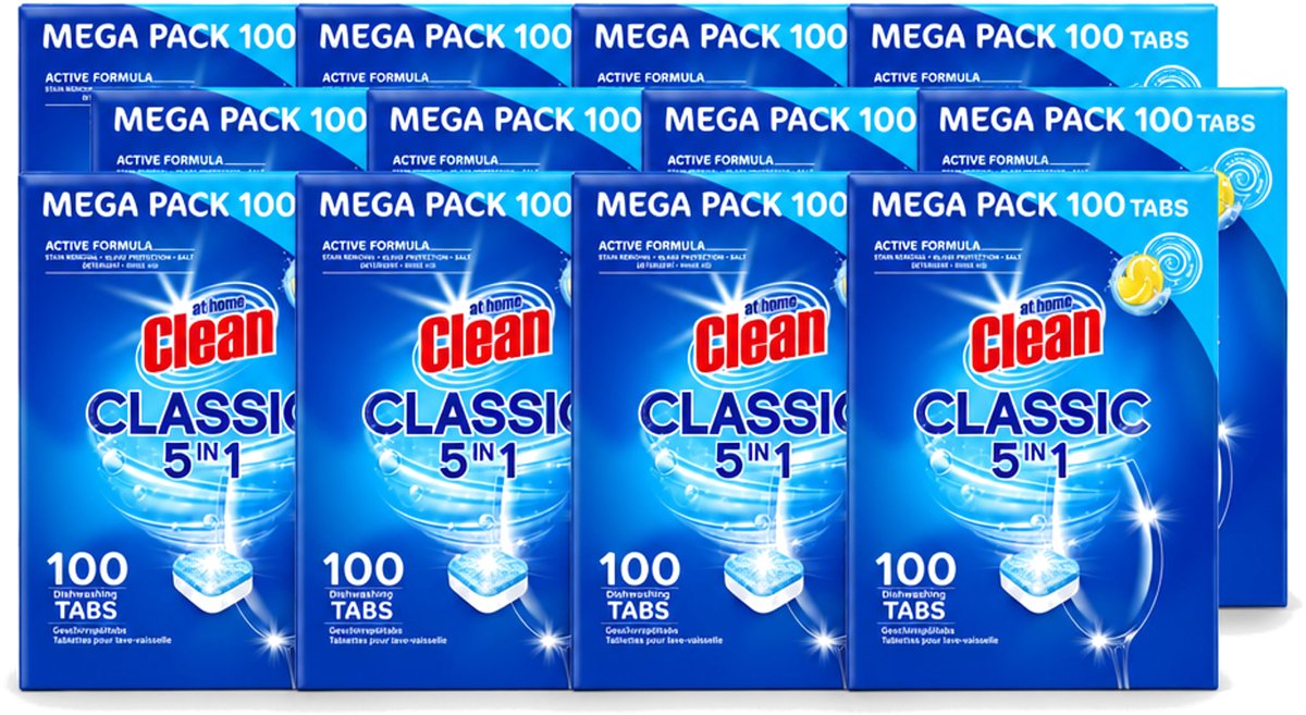 12 x At Home – Vaatwastabletten 5-in-1 – Classic Citroen – 100 Tabs - Voordeelverpakking - 12 stuks