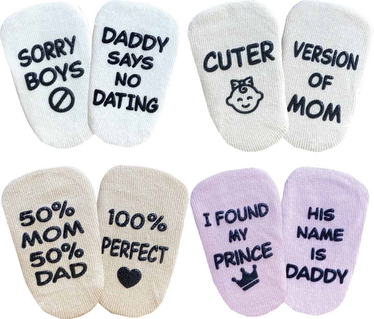 SilverandCoco® Baby Sokjes met Grappige Tekst | Geboorte Geschenkset Sokken Antislip Katoen | Kraam pakket Cadeau Gift Set | Shower Cadeautjes Geschenk Versiering Decoratie | Zwangerschap Kleding | Gender Reveal Zwanger - Meisje Girl Roze – foto 2