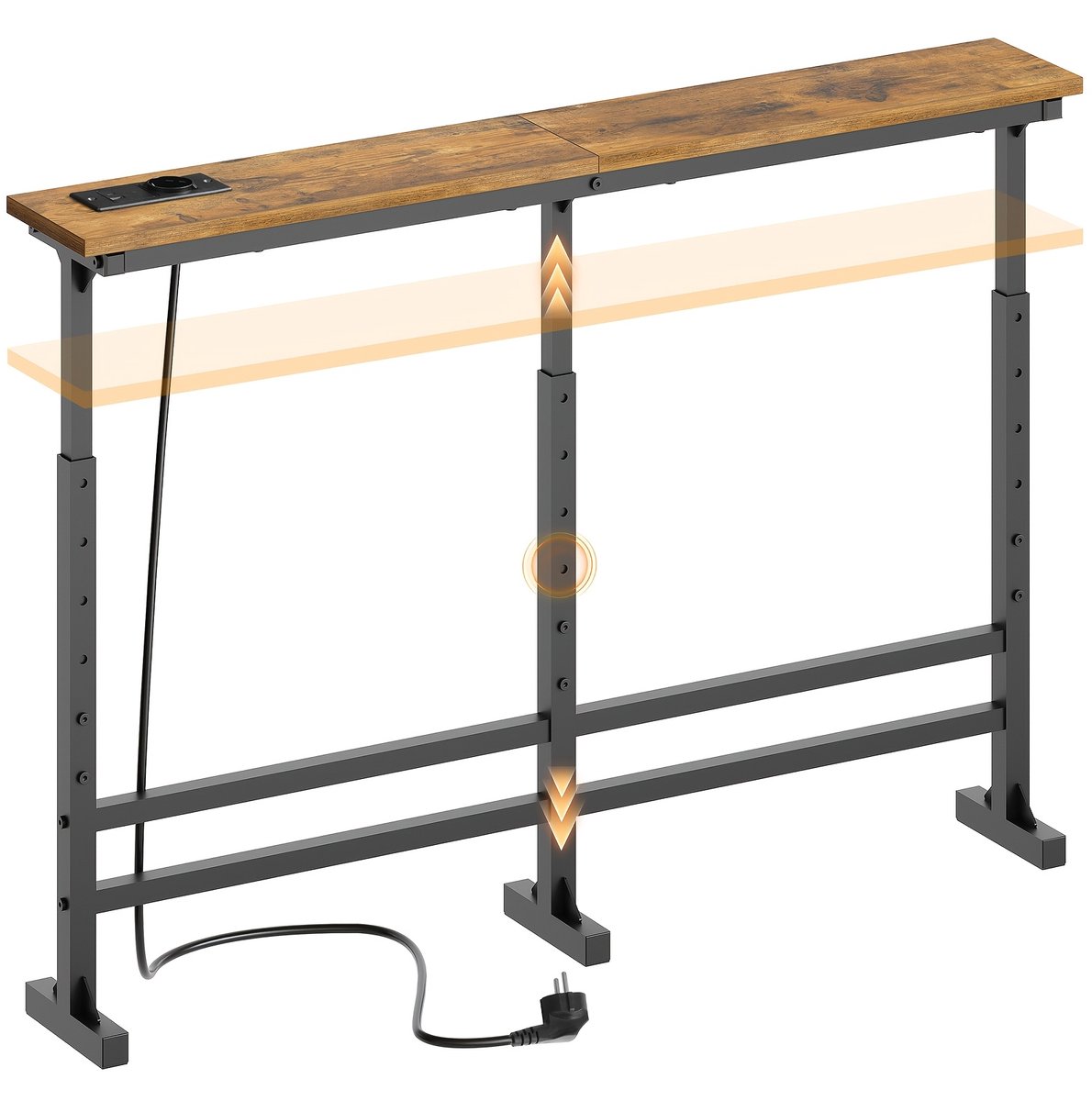 North Collective Wandtafel - In hoogte verstelbaar - Console Tafel 100x15x70-90 cm - Industrieel Design met Laadstations - Smalle Haltafel - Hout en Staal – Hal Woonkamer