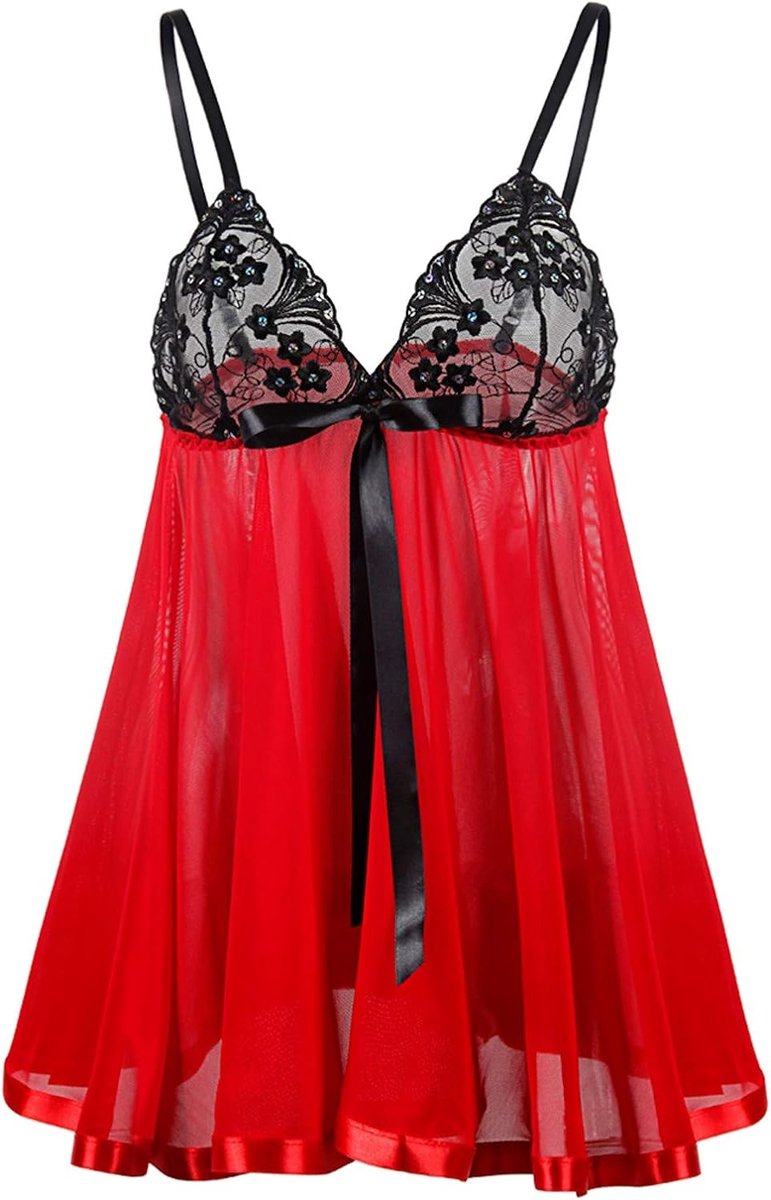 Lingerieset voor dames, huwelijksnacht, Valentijnsdag, huwelijksreis, avond, romantisch, kant, transparant, babydoll, verstelbare bandjes, mode A159